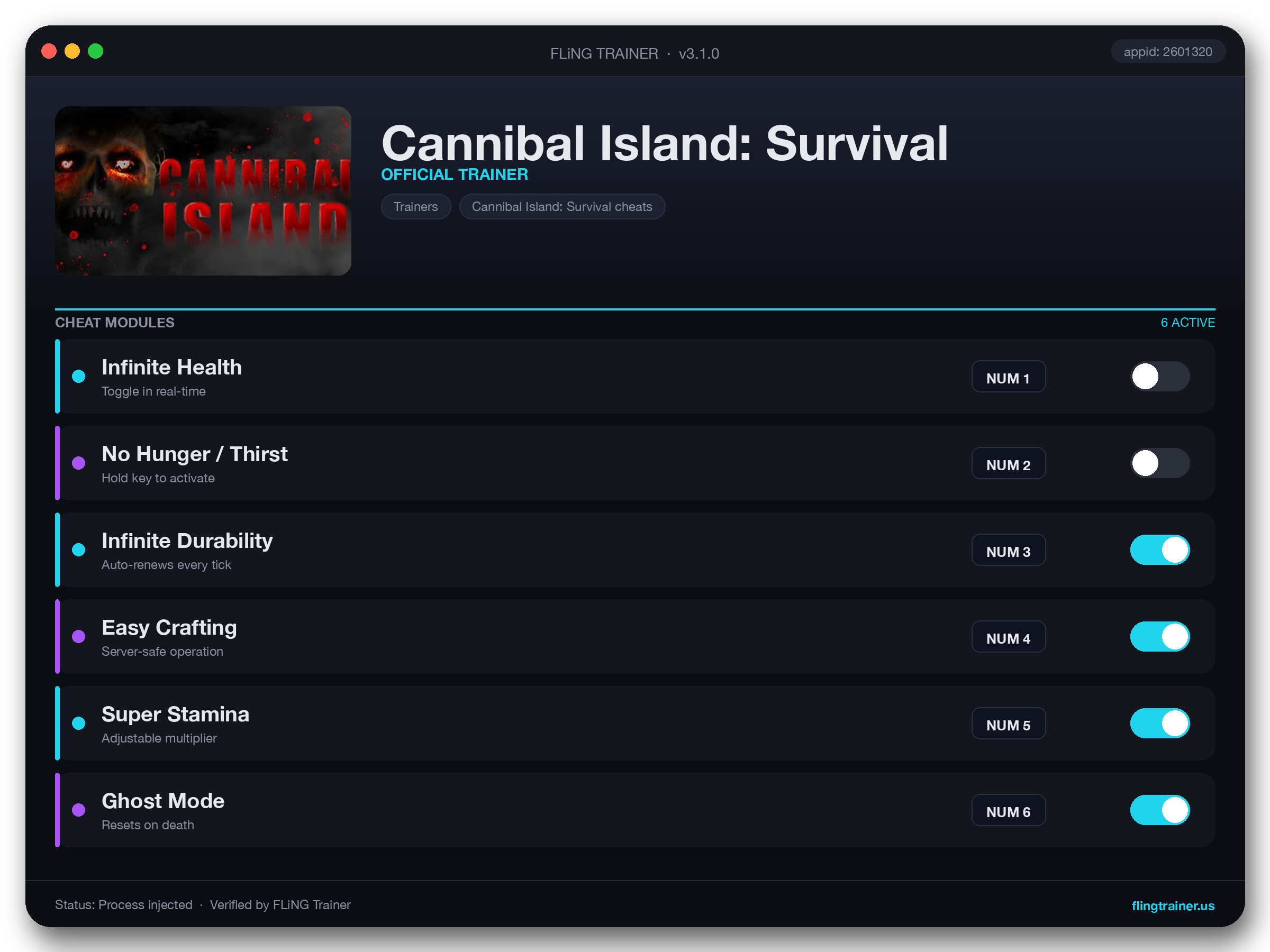 Cannibal Island: Survival Trainer interface