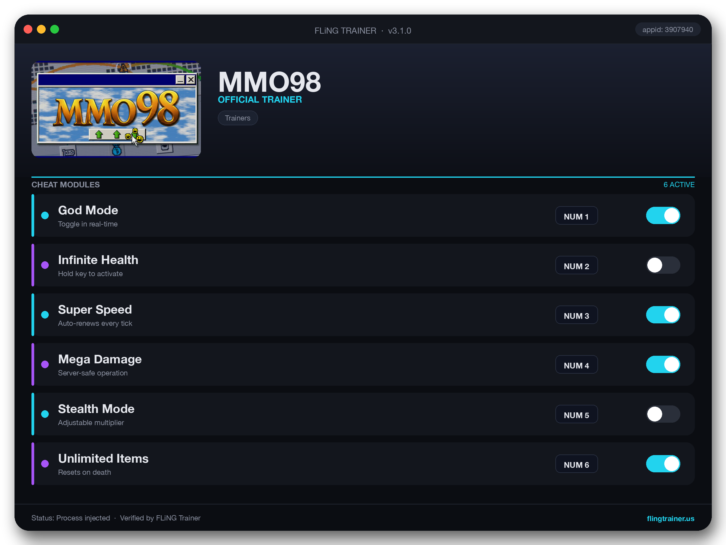 MMO98 Trainer interface