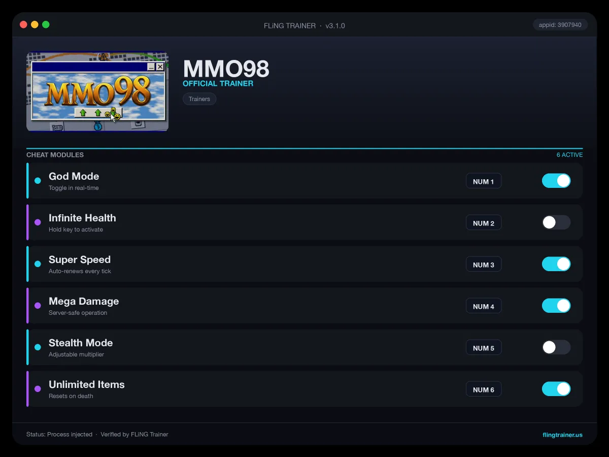 MMO98 Trainer interface