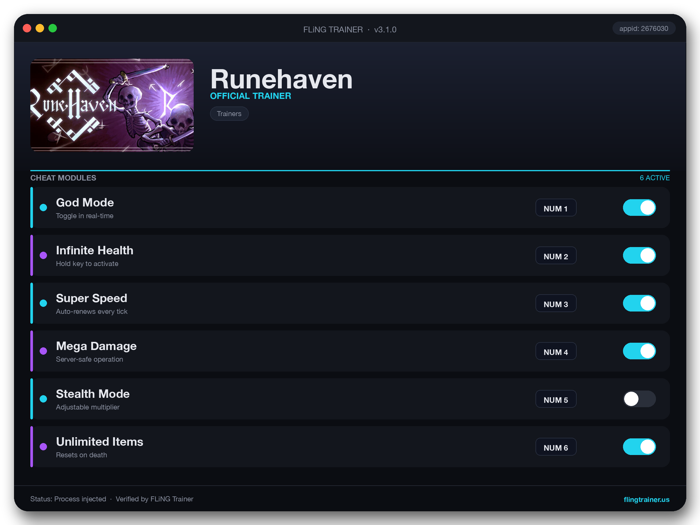 Runehaven Trainer interface