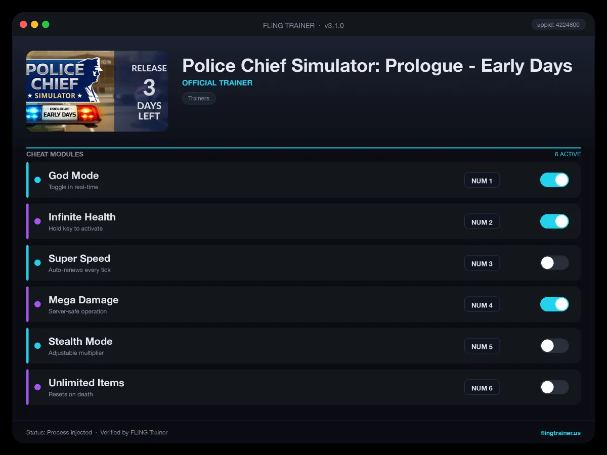 Police Chief Simulator: Prologue - Early Days Trainer interface