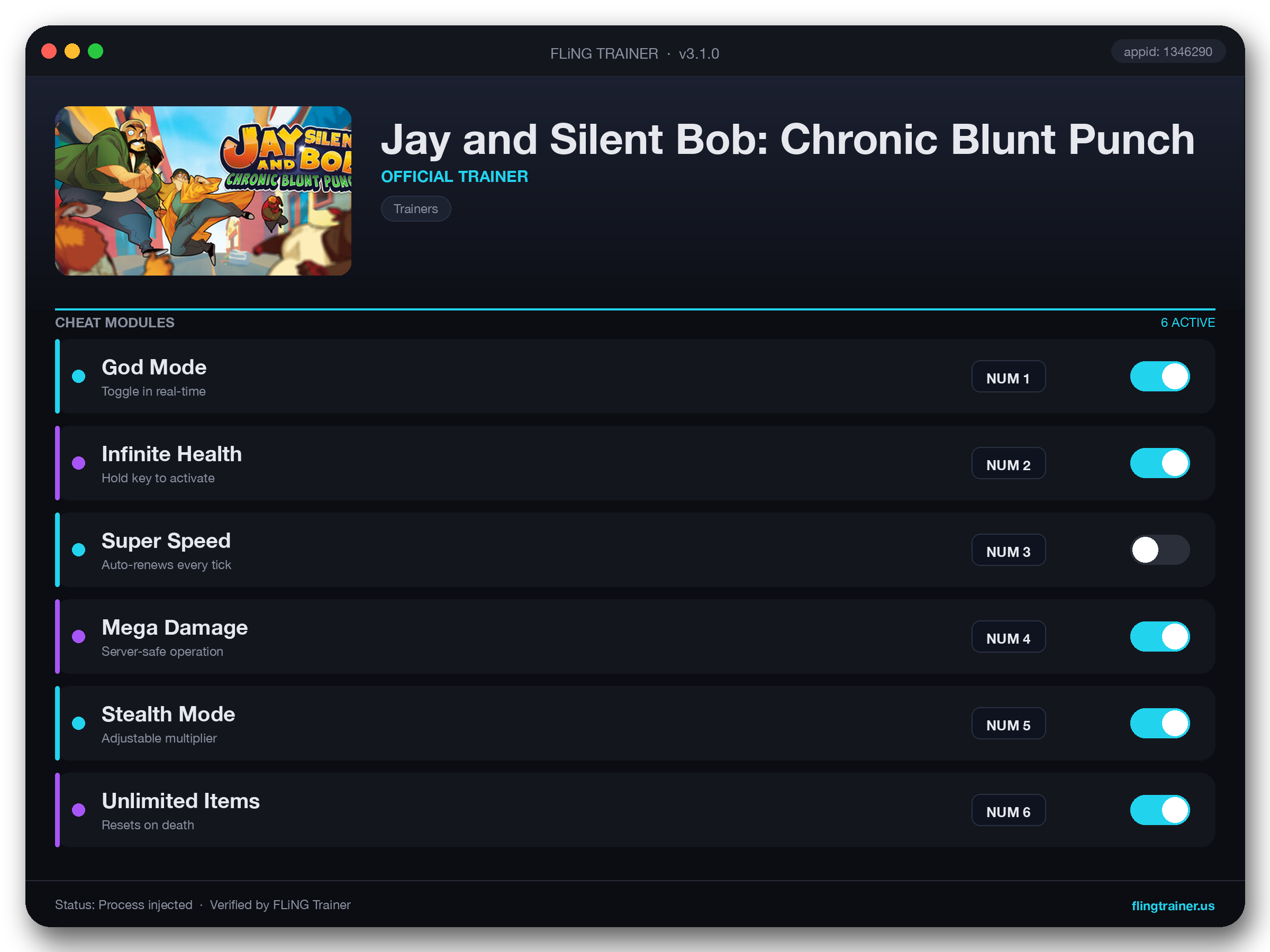 Jay and Silent Bob: Chronic Blunt Punch Trainer interface