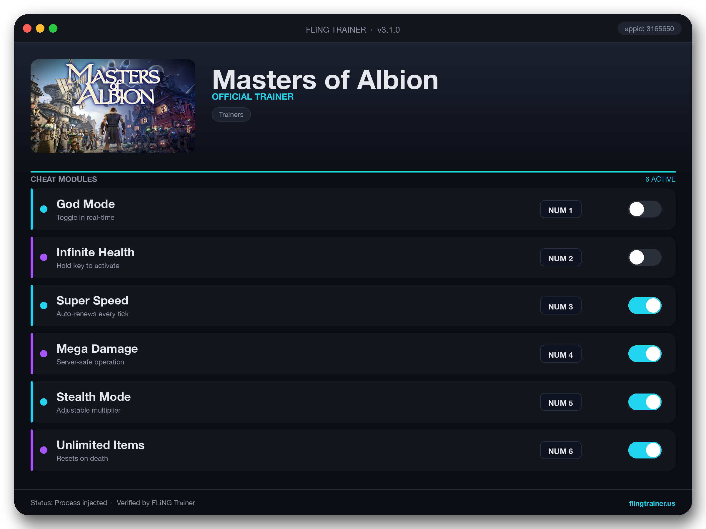Masters of Albion Trainer interface