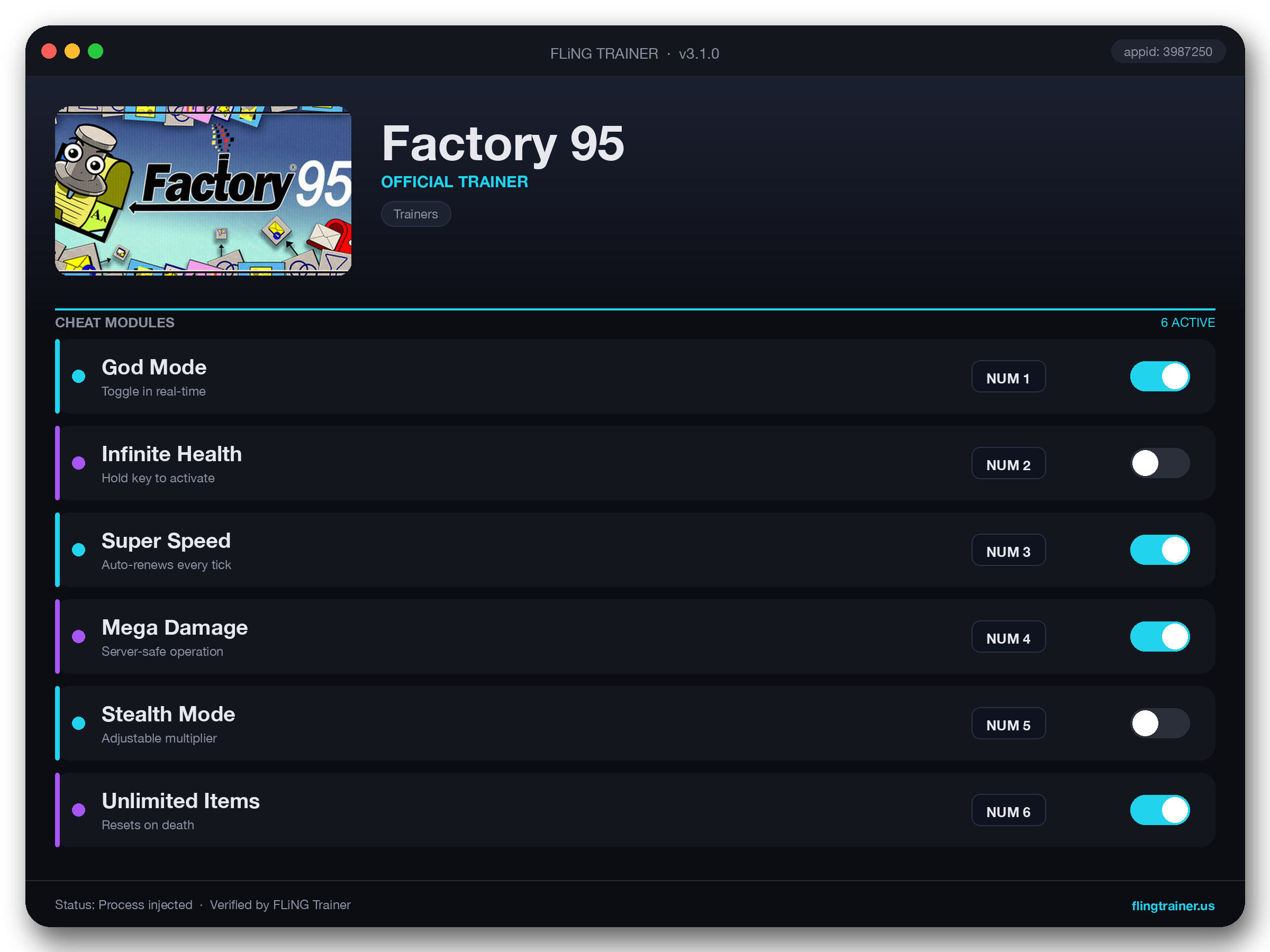 Factory 95 Trainer interface
