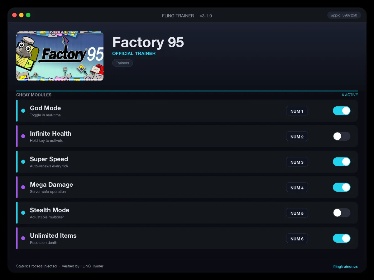 Factory 95 Trainer interface