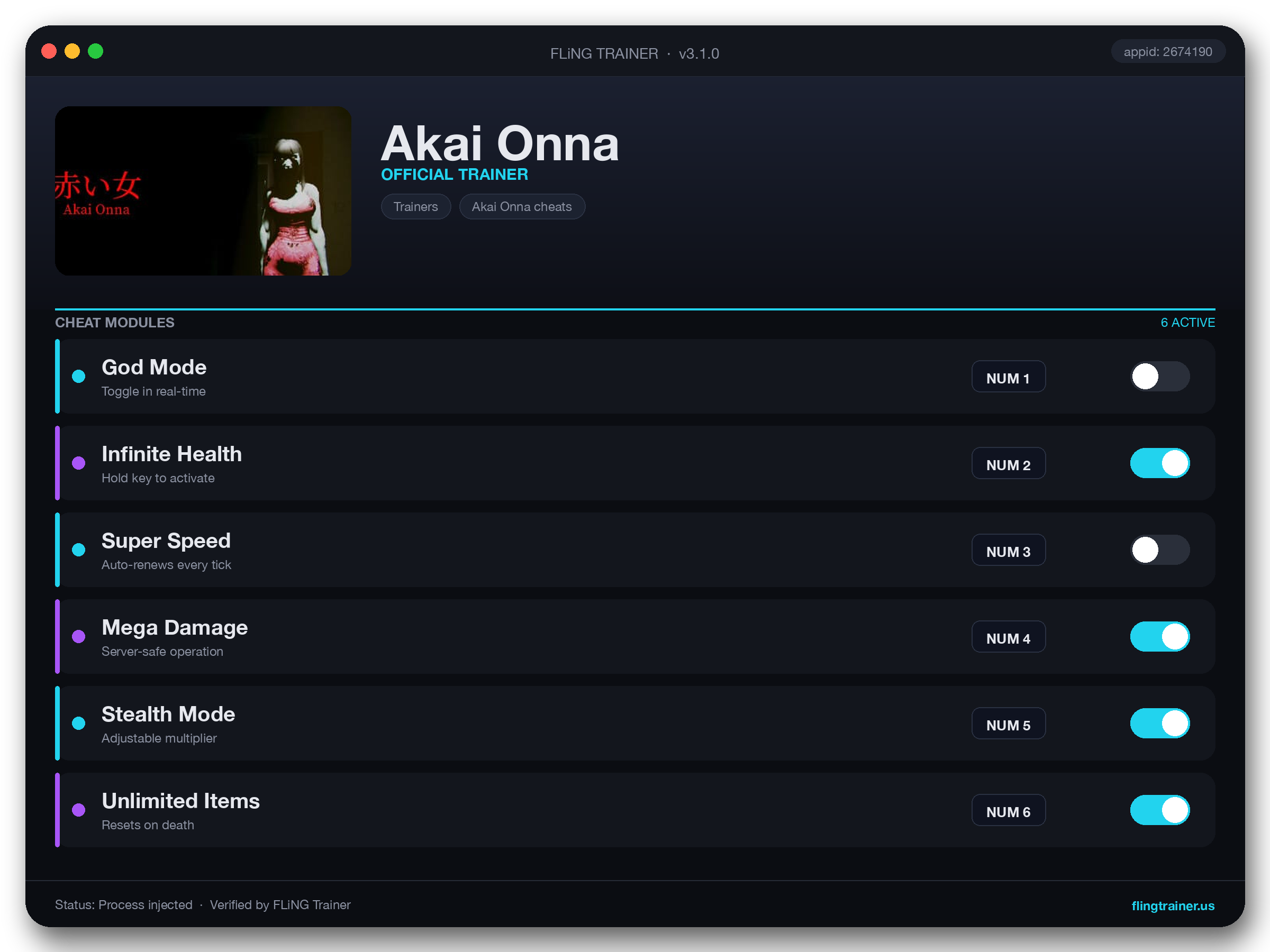 Akai Onna Trainer interface