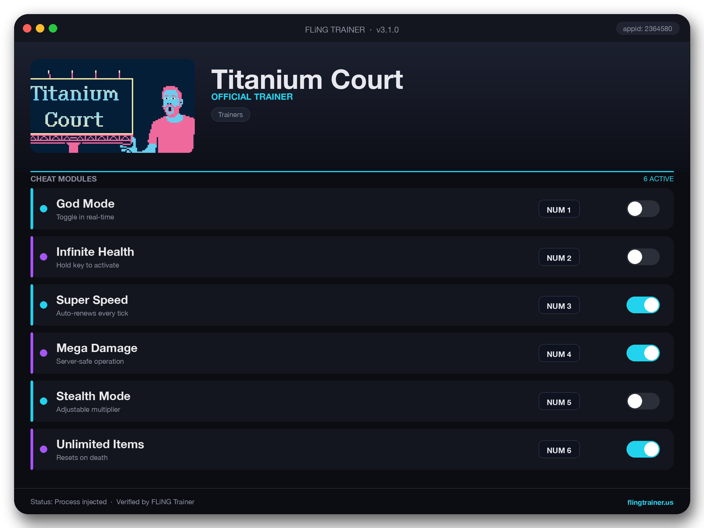 Titanium Court Trainer interface