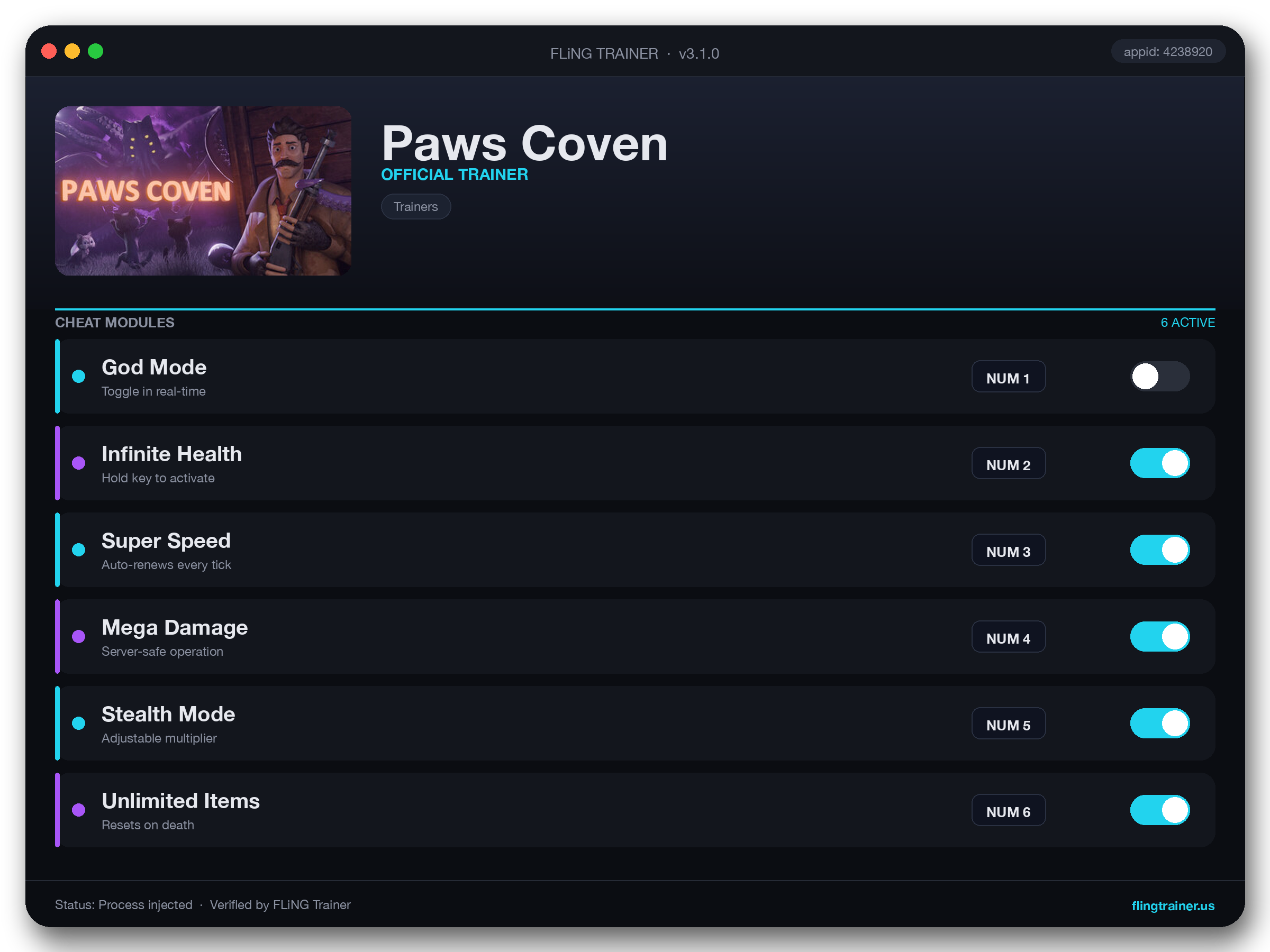 Paws Coven Trainer interface