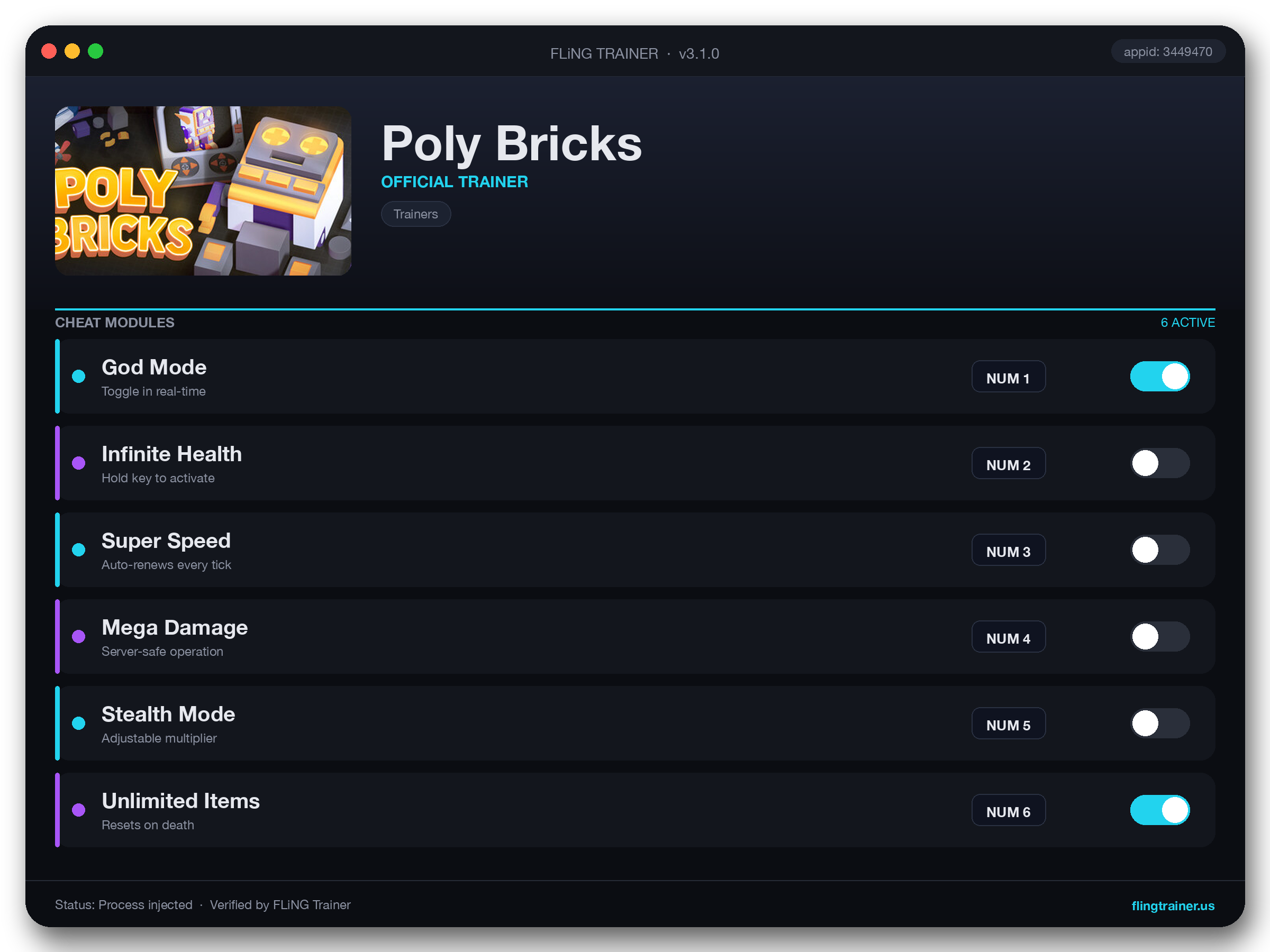 Poly Bricks Trainer interface
