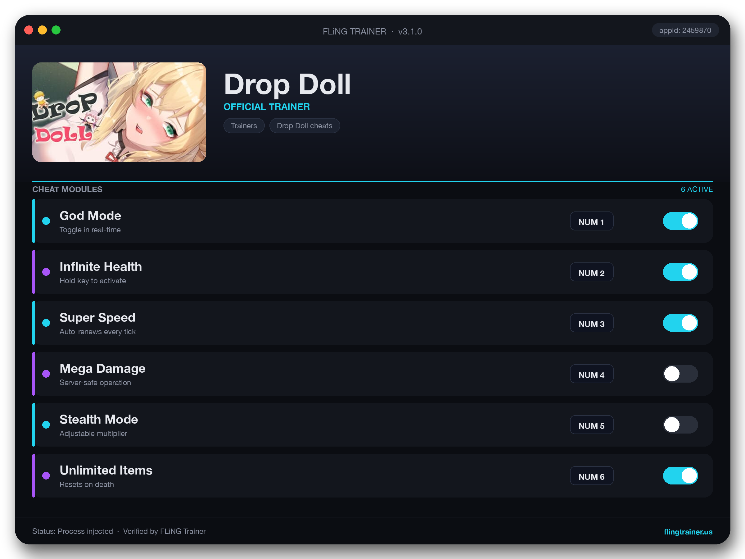 Drop Doll Trainer interface