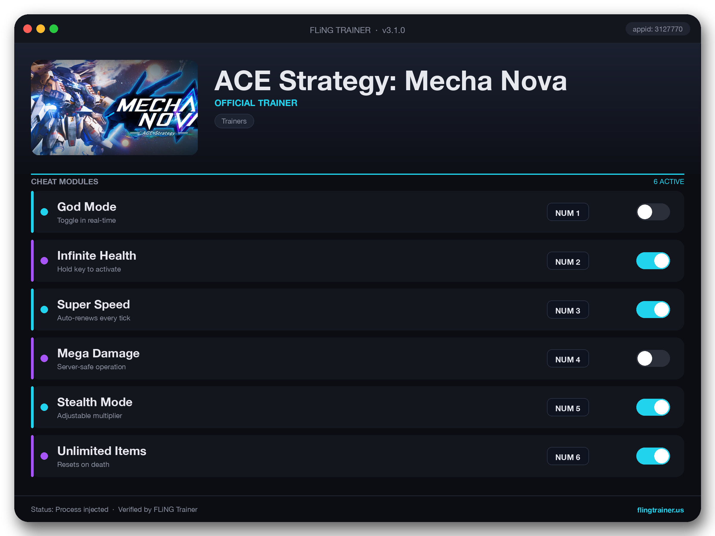 ACE Strategy: Mecha Nova Trainer interface