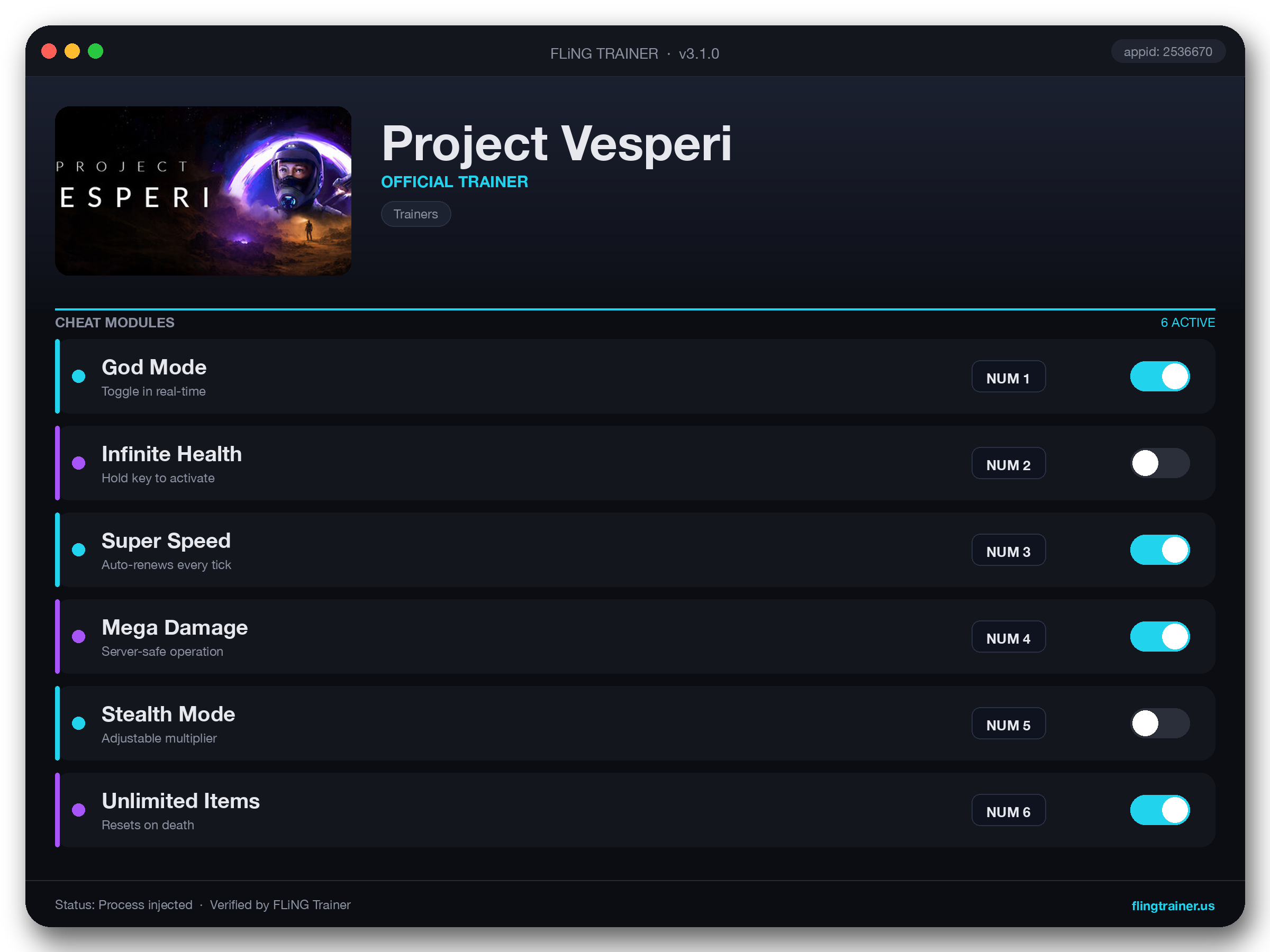 Project Vesperi Trainer interface