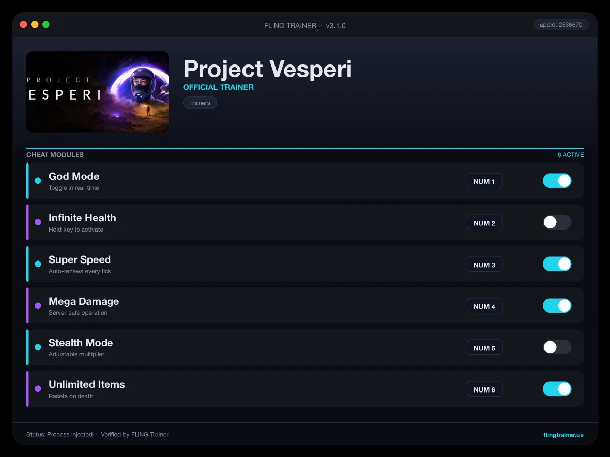 Project Vesperi Trainer interface