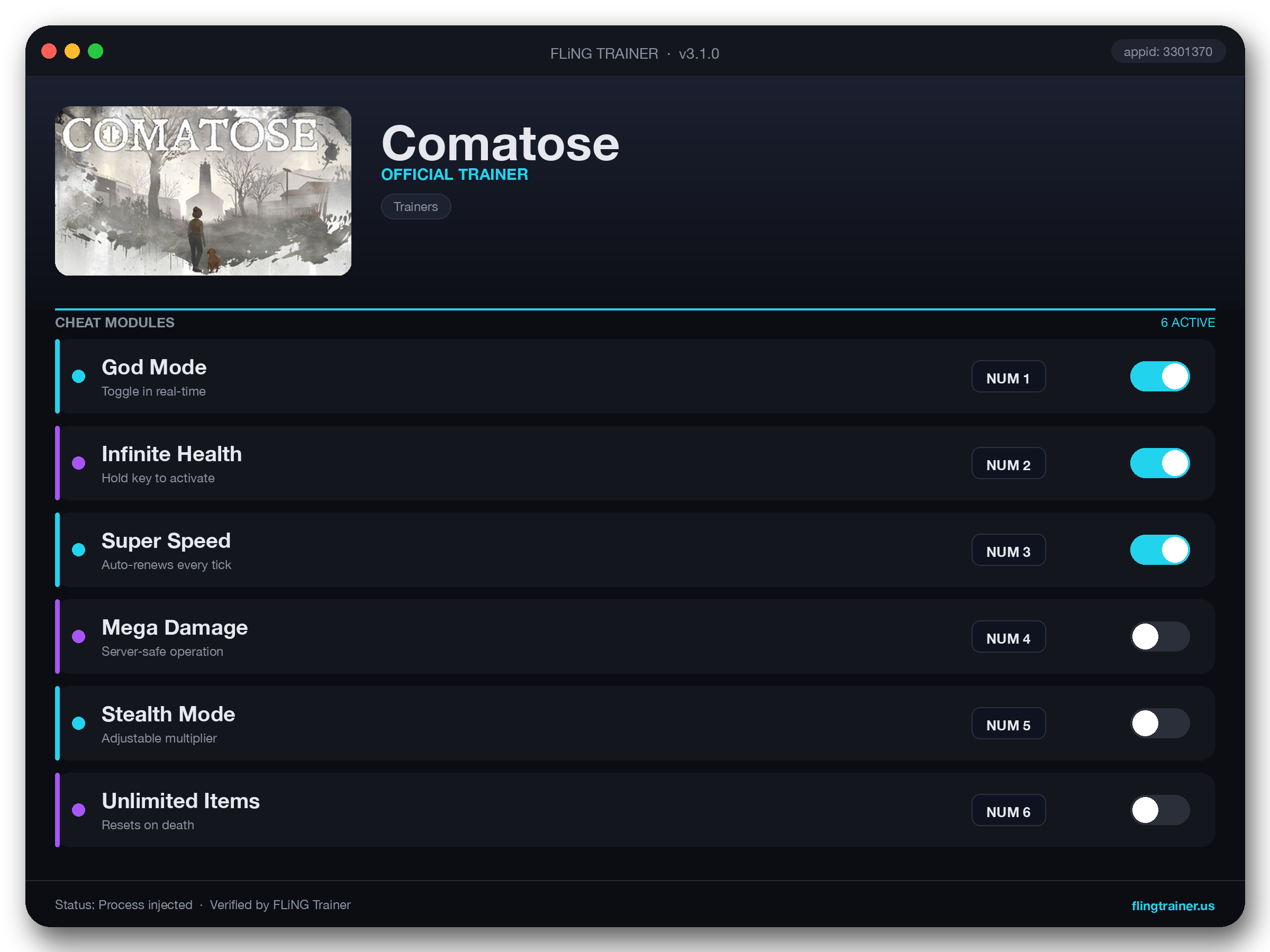 Comatose Trainer interface