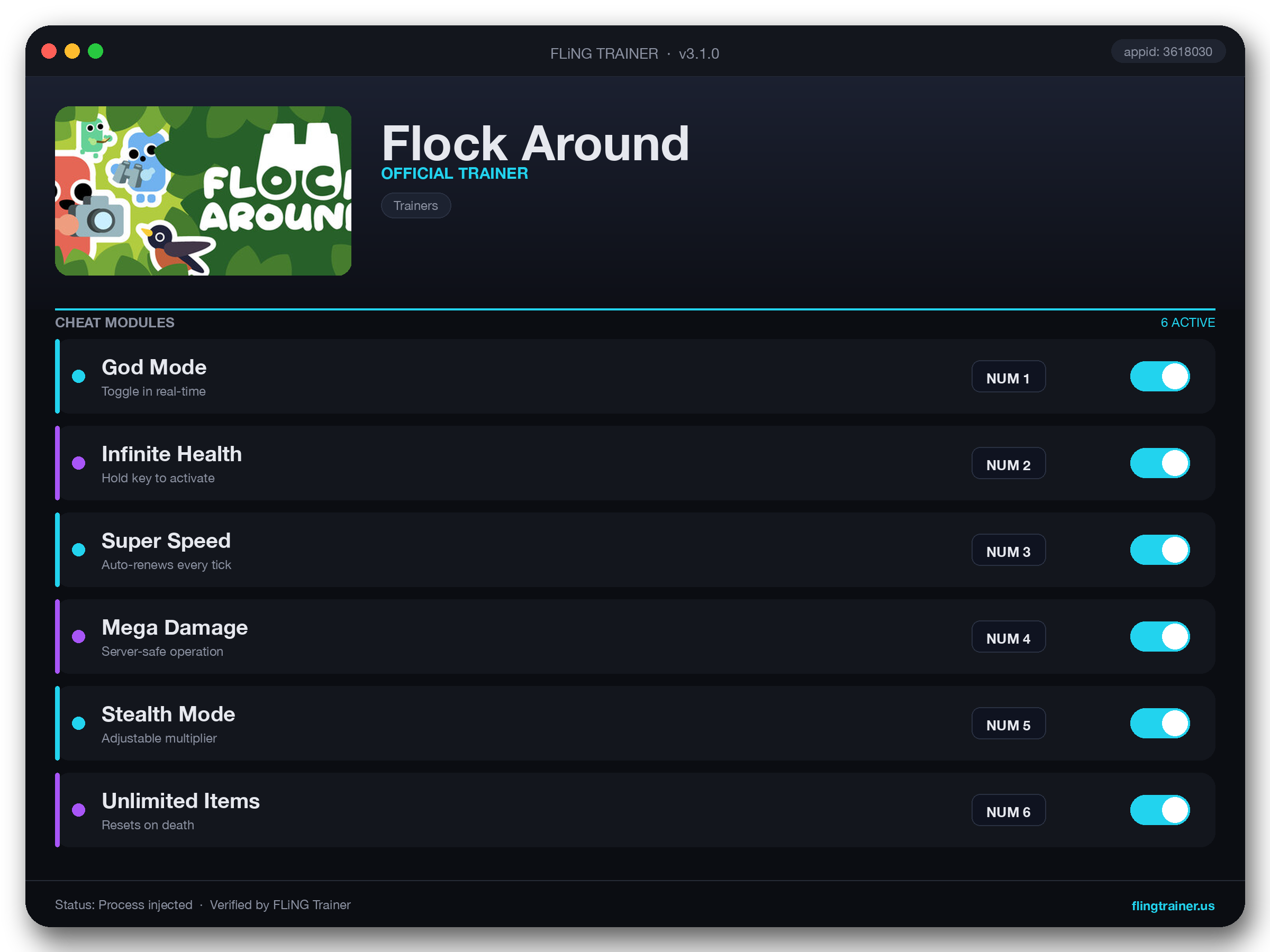 Flock Around Trainer interface