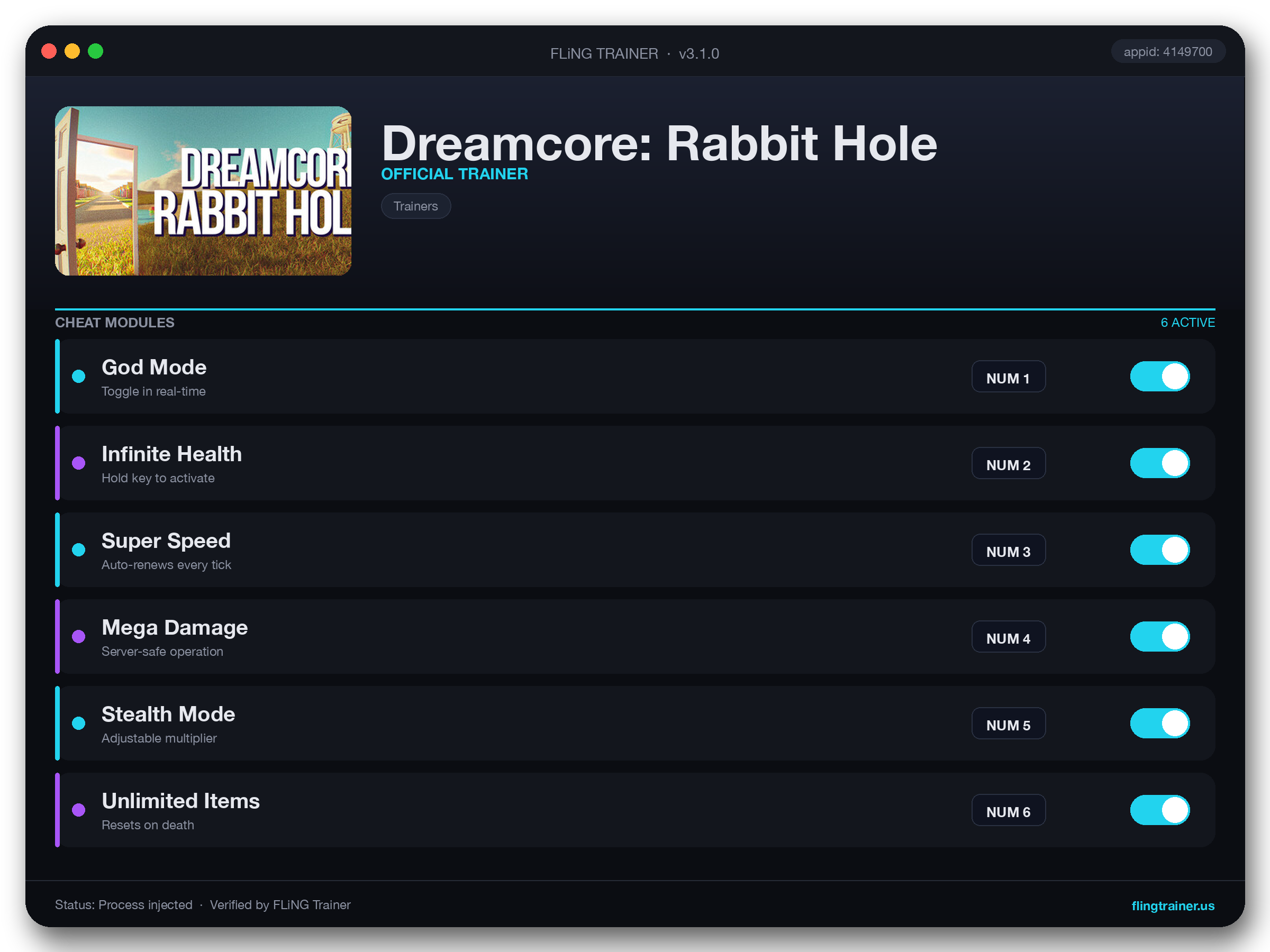 Dreamcore: Rabbit Hole Trainer interface