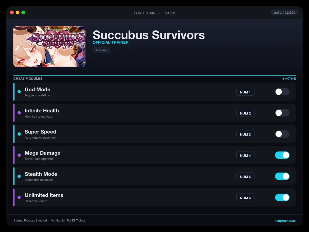 Succubus Survivors Trainer interface