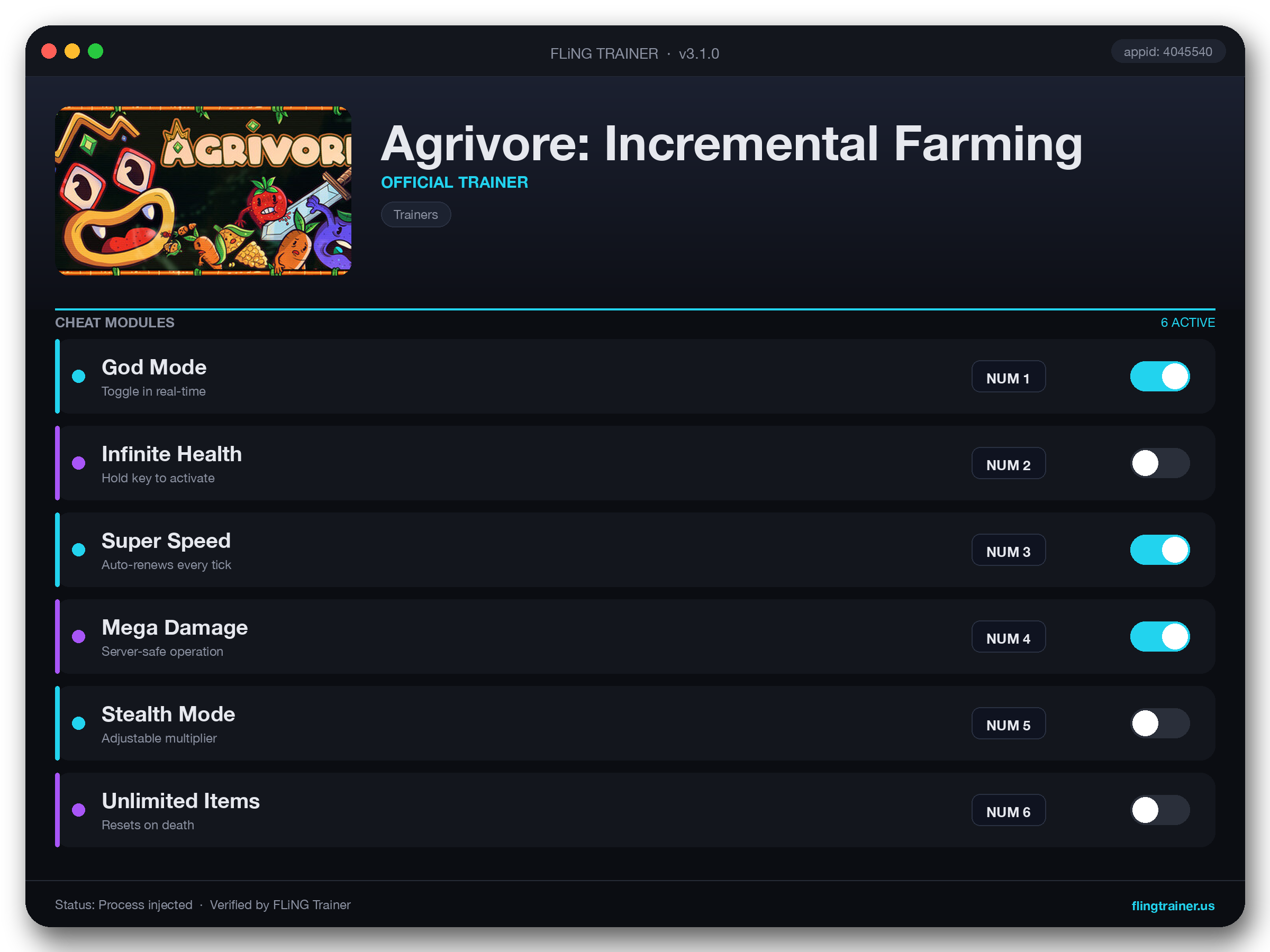 Agrivore: Incremental Farming Trainer interface