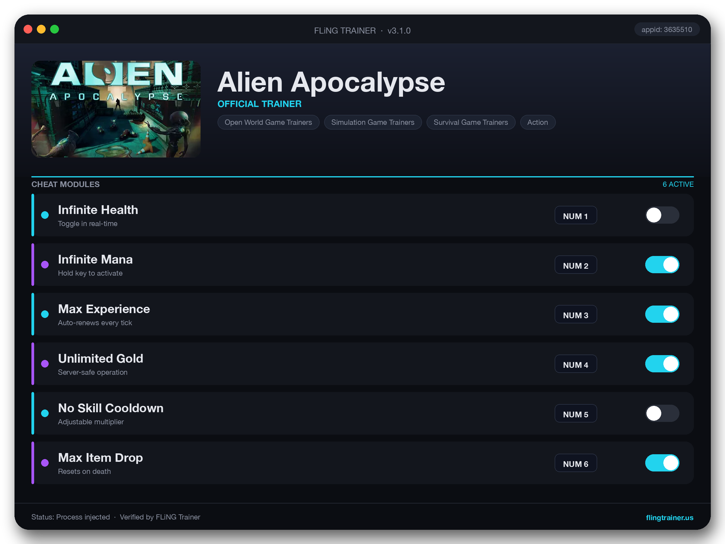 Alien Apocalypse Trainer interface