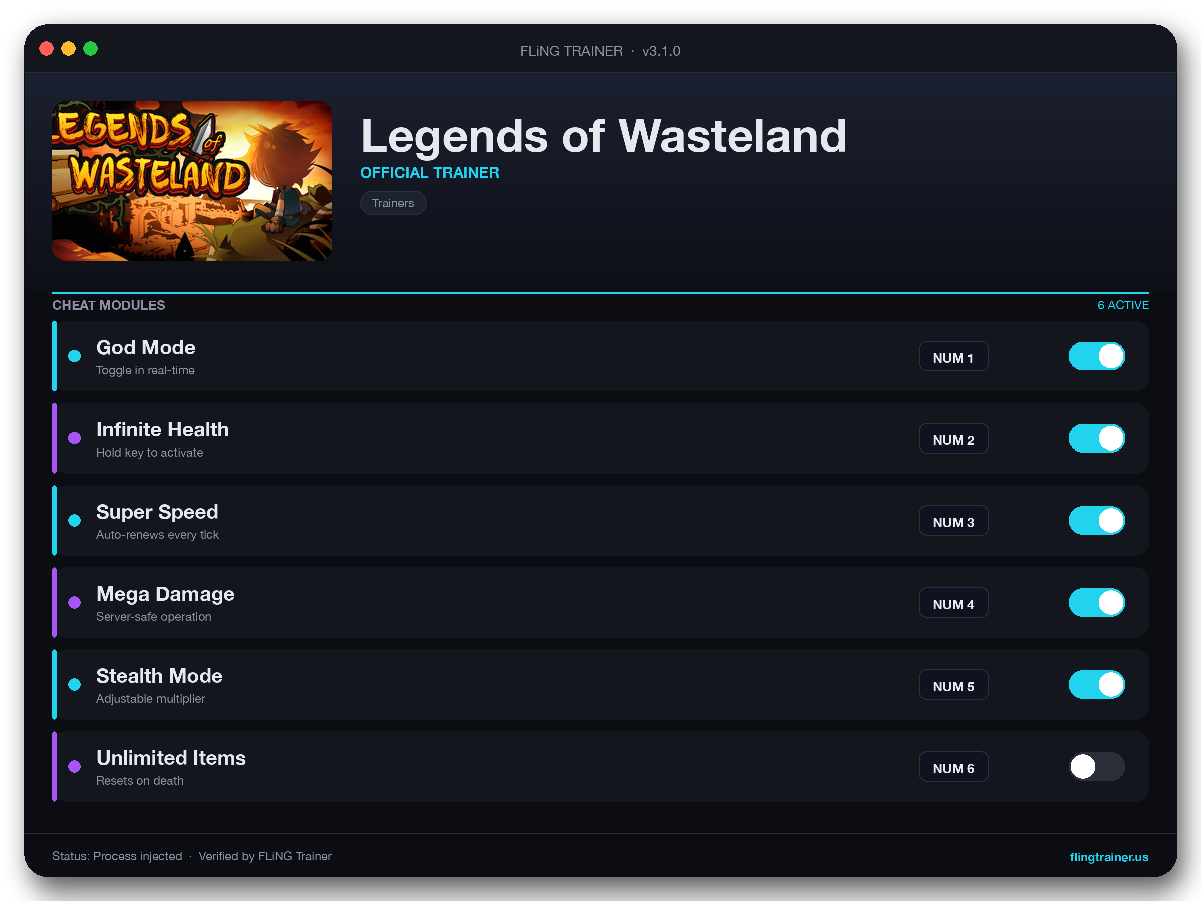 Legends of Wasteland Trainer interface