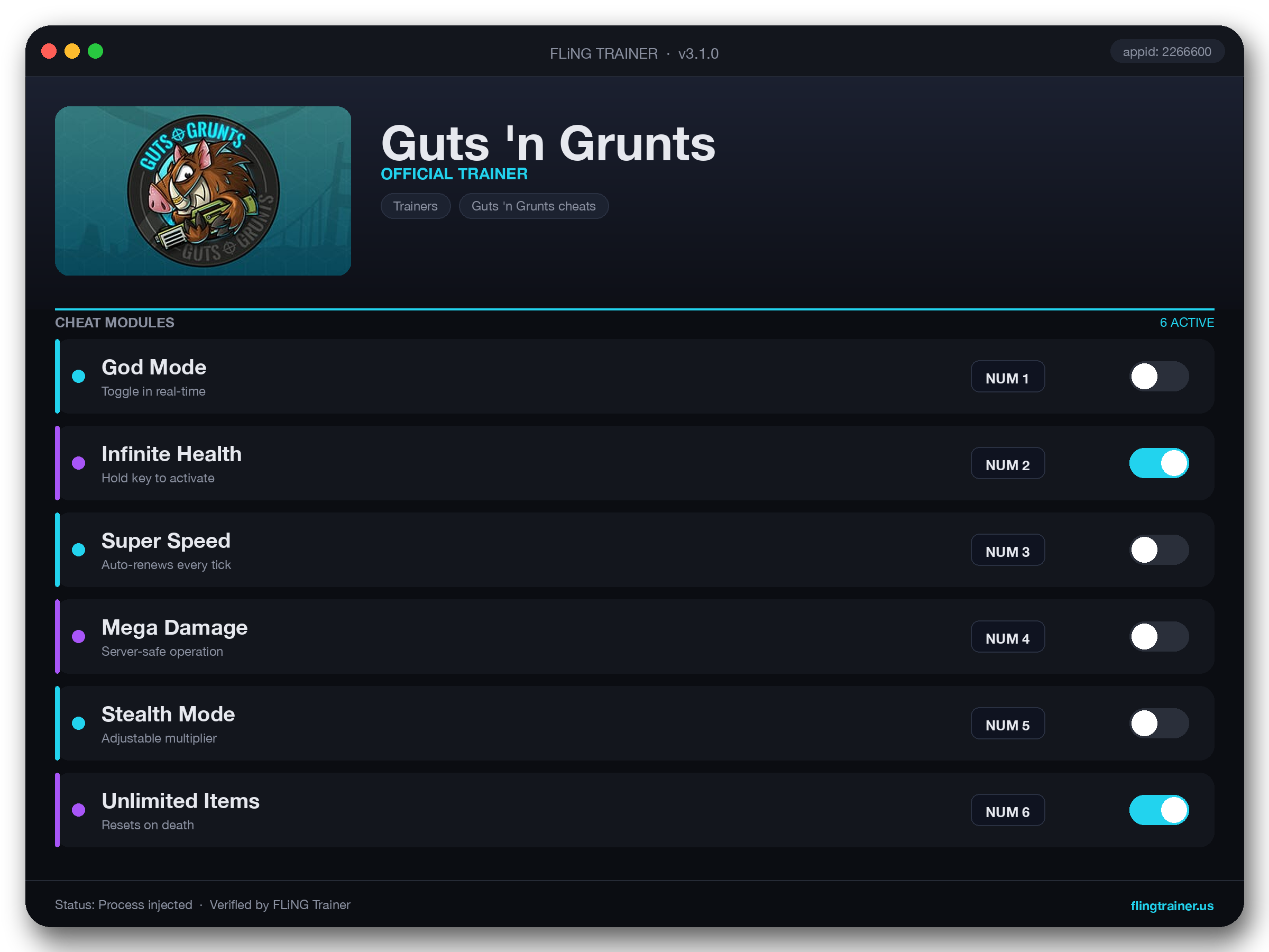 Guts 'n Grunts Trainer interface