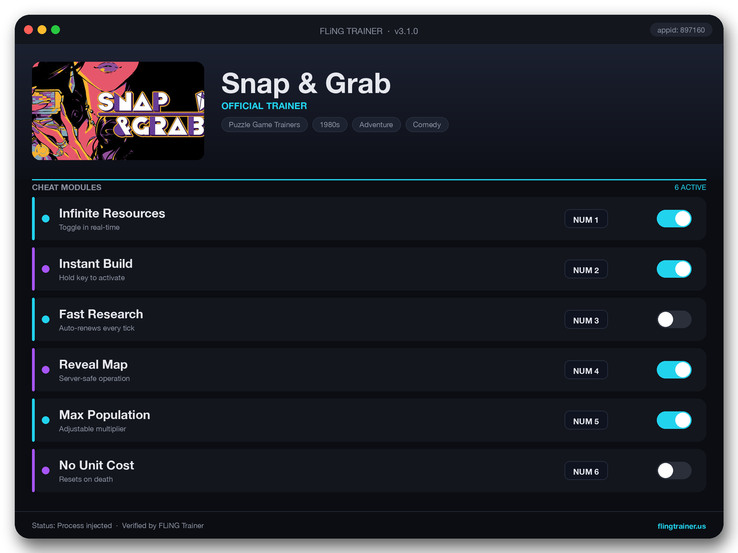 Snap & Grab Trainer interface