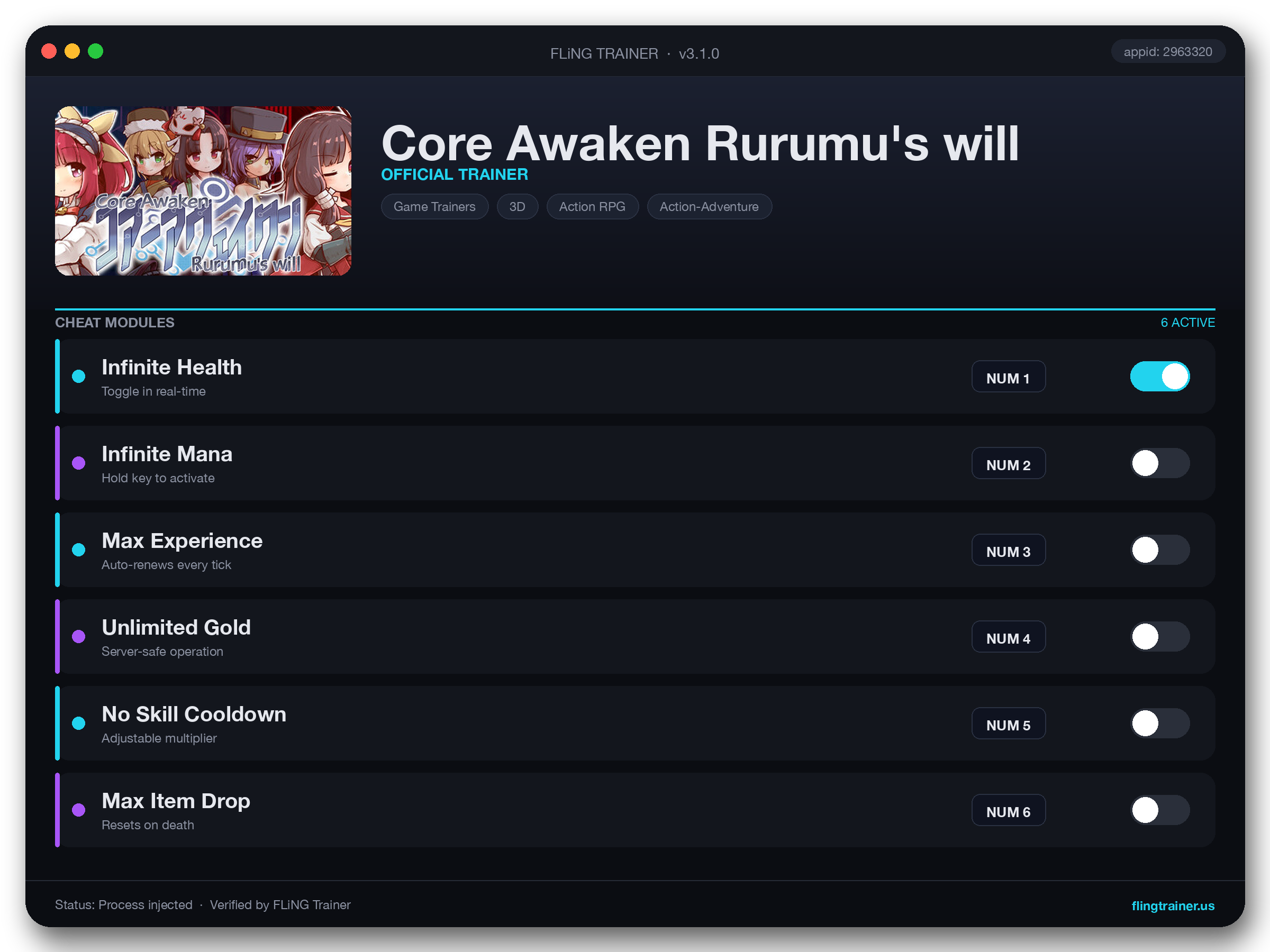 Core Awaken Rurumu's will Trainer interface