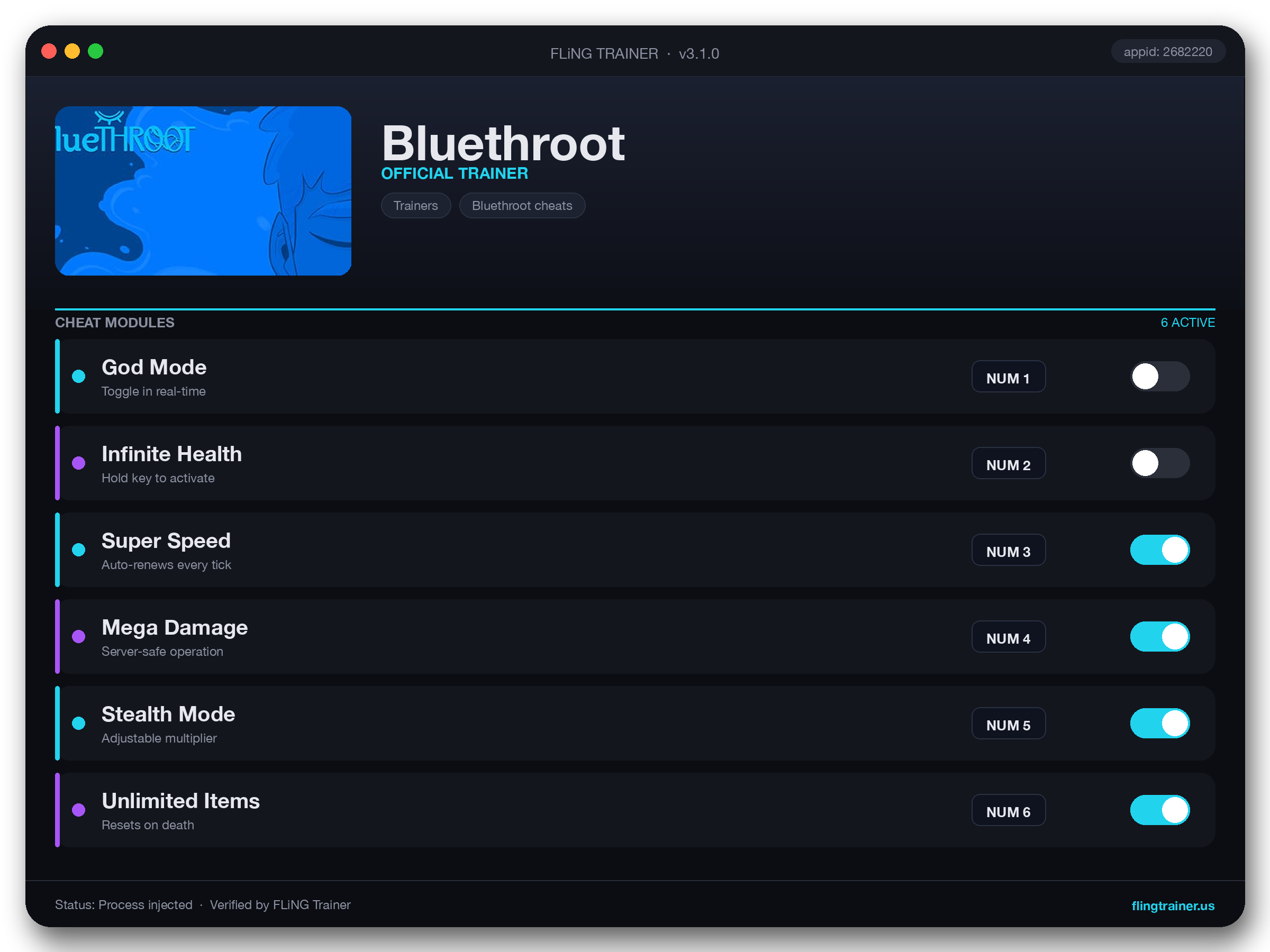 Bluethroot Trainer interface