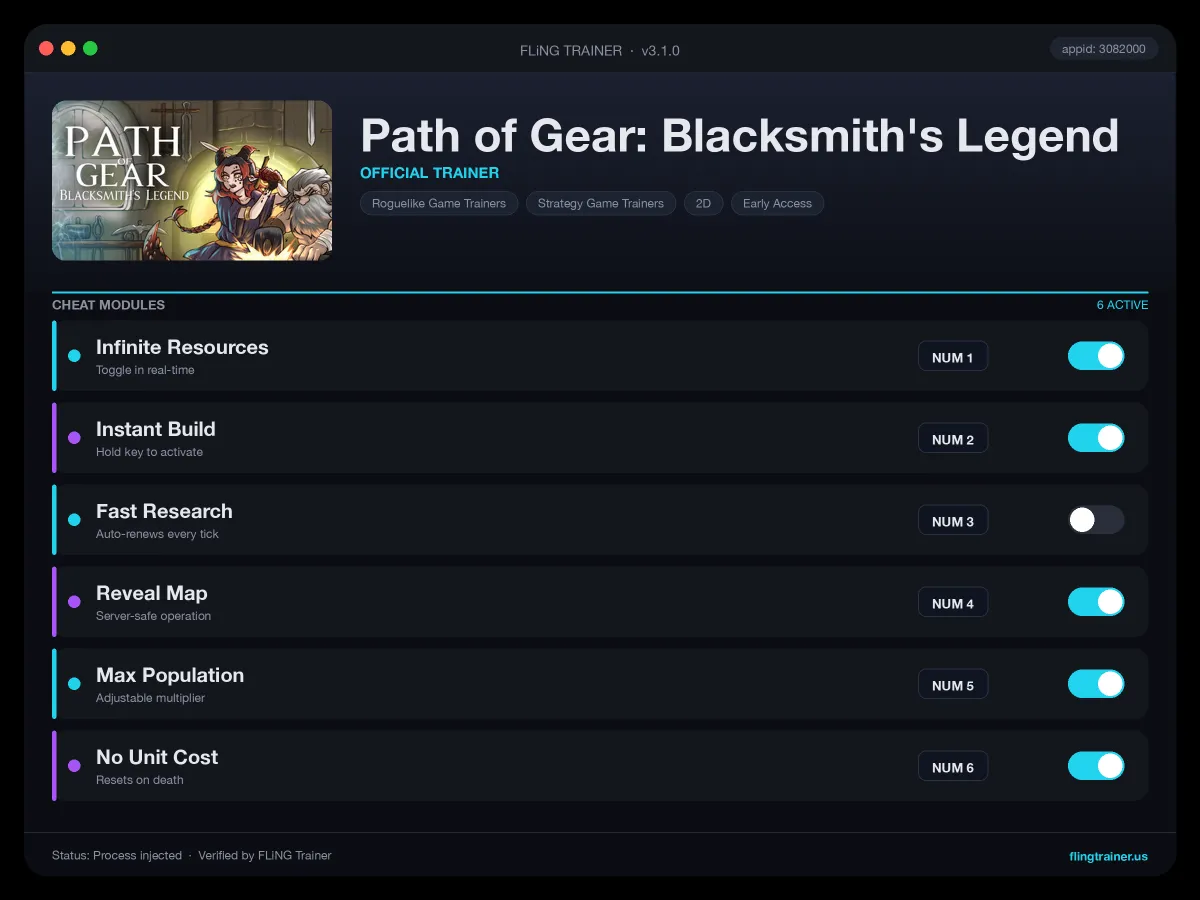 Path of Gear: Blacksmith's Legend Trainer interface