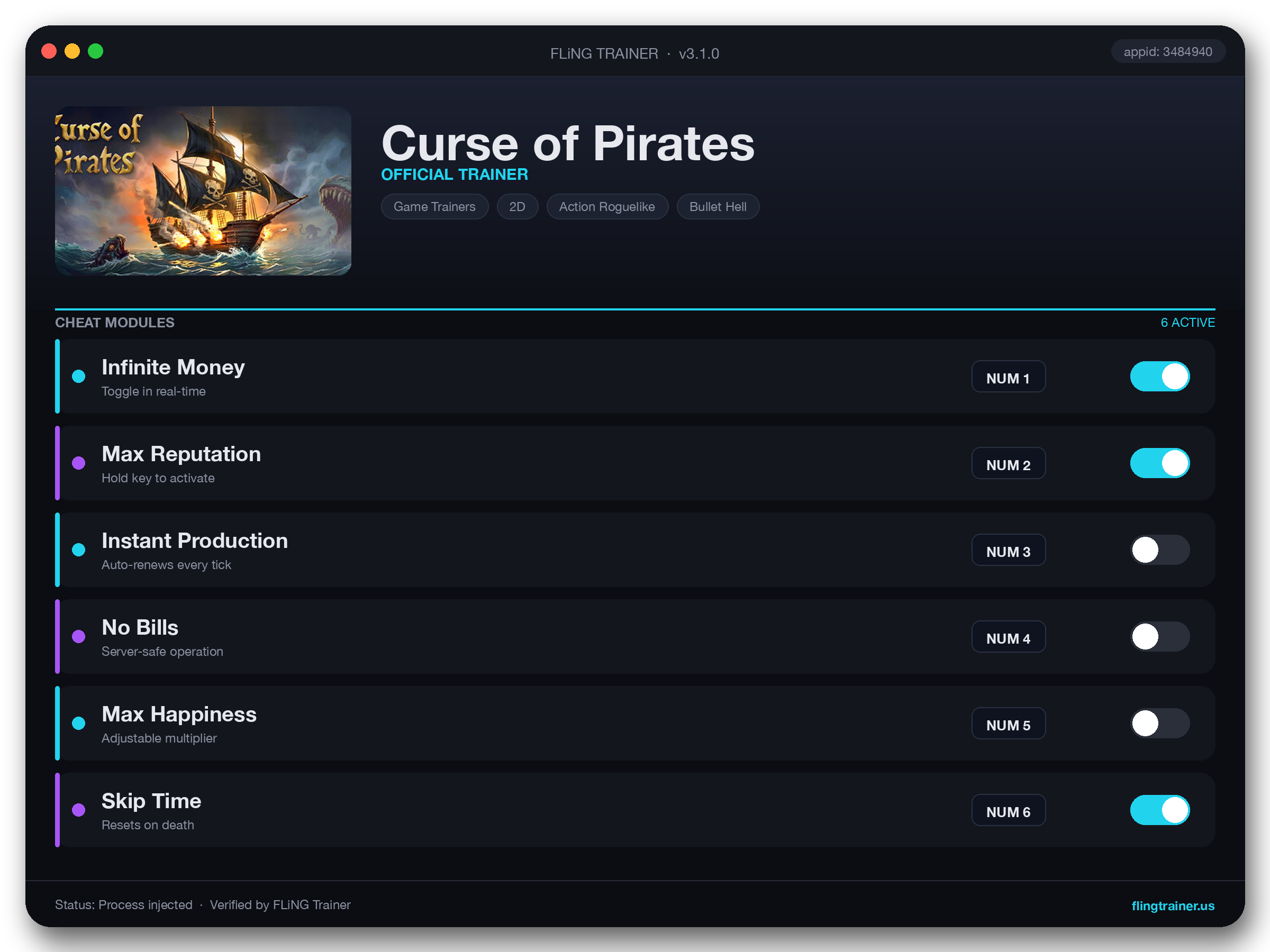 Curse of Pirates Trainer interface