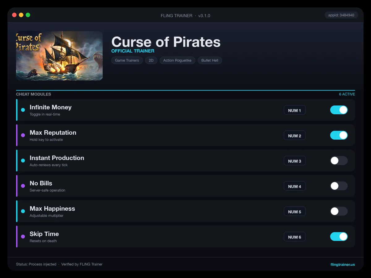 Curse of Pirates Trainer interface