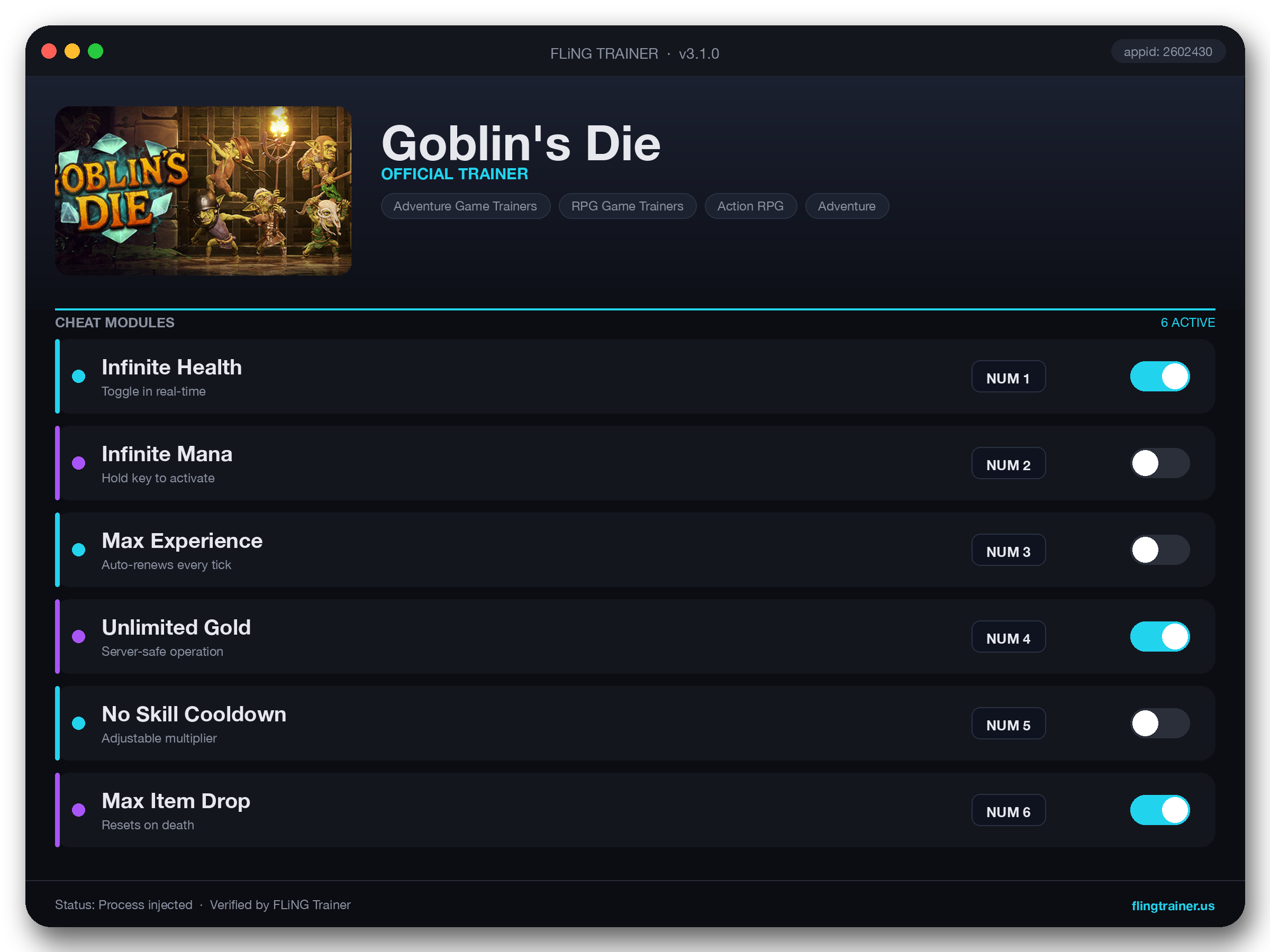 Goblin's Die Trainer interface