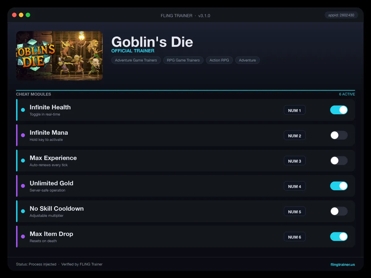 Goblin's Die Trainer interface