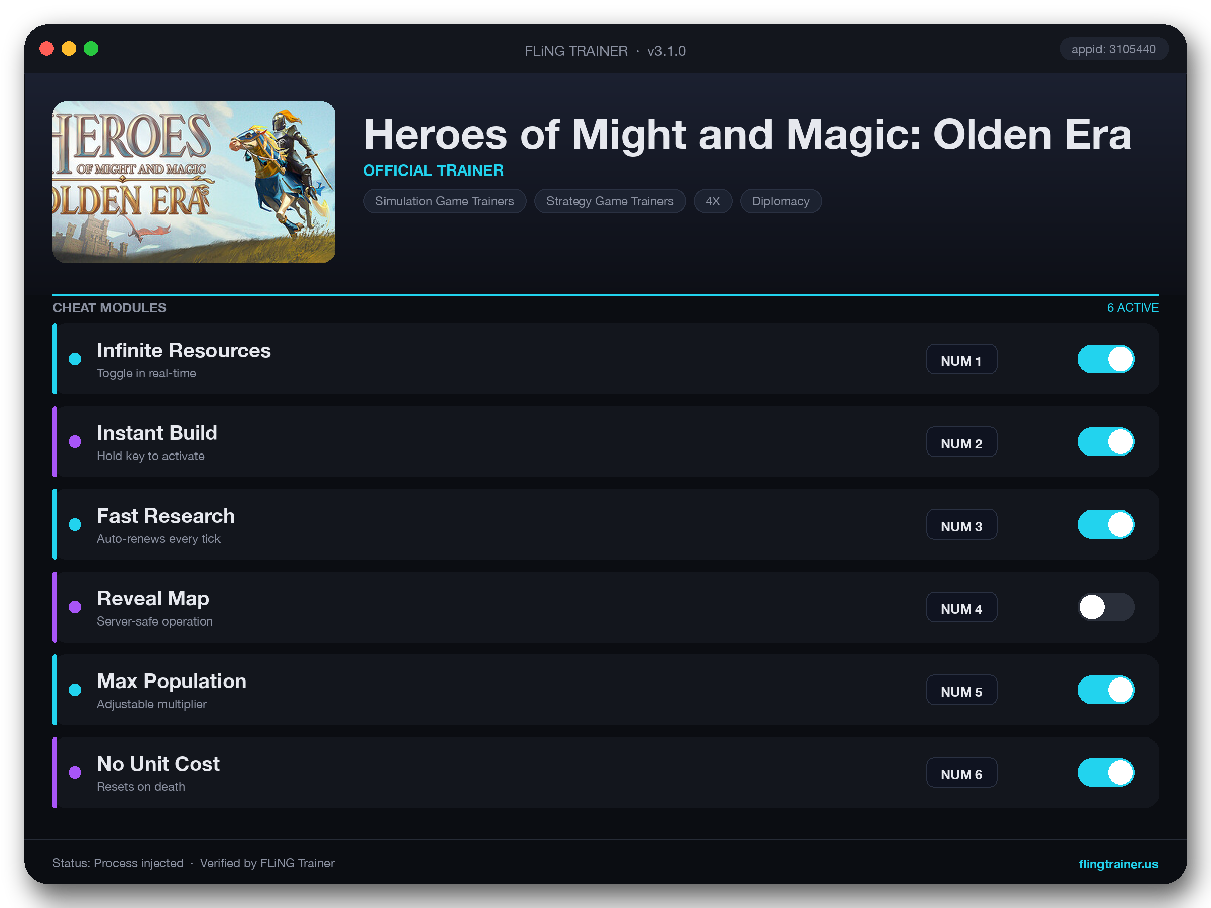 Heroes of Might and Magic: Olden Era Trainer interface