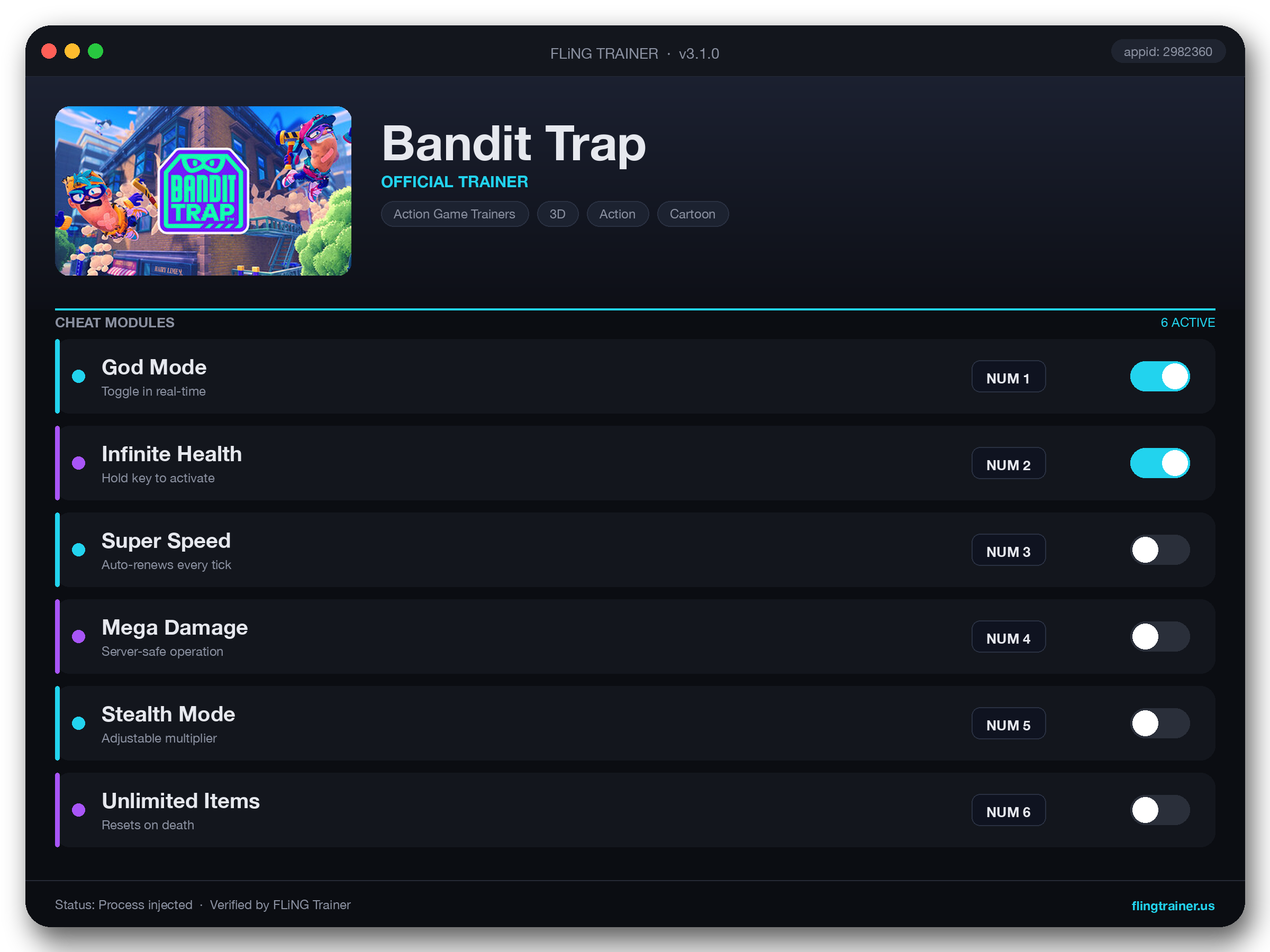 Bandit Trap Trainer interface