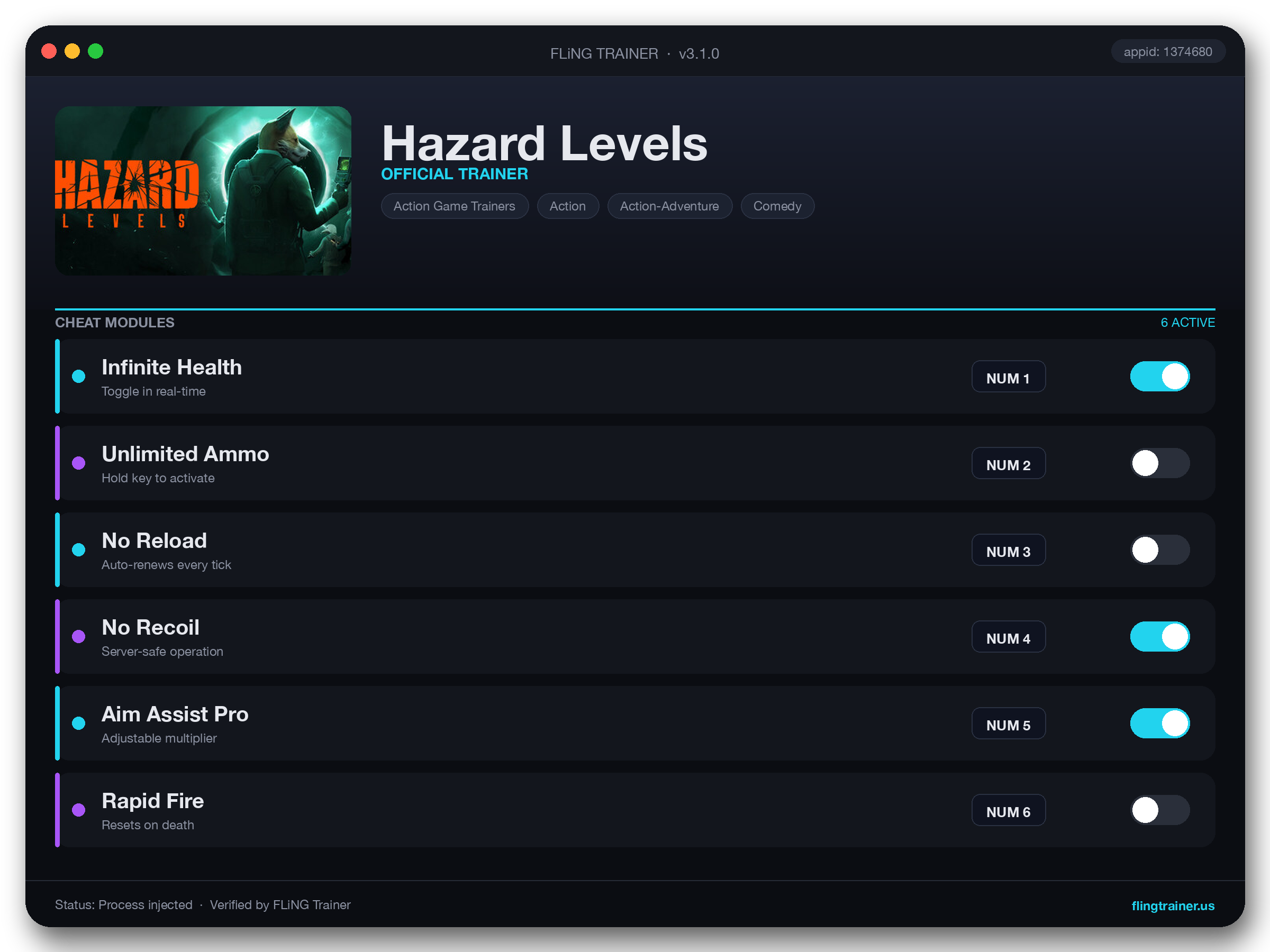 Hazard Levels Trainer interface