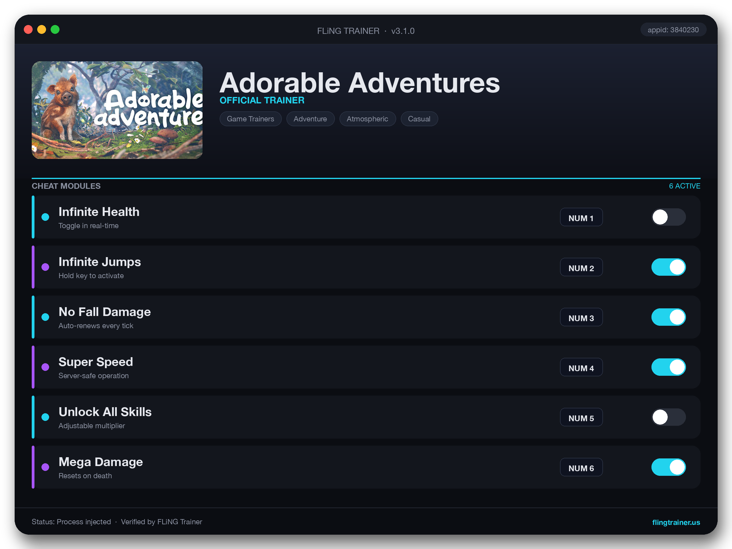 Adorable Adventures Trainer interface