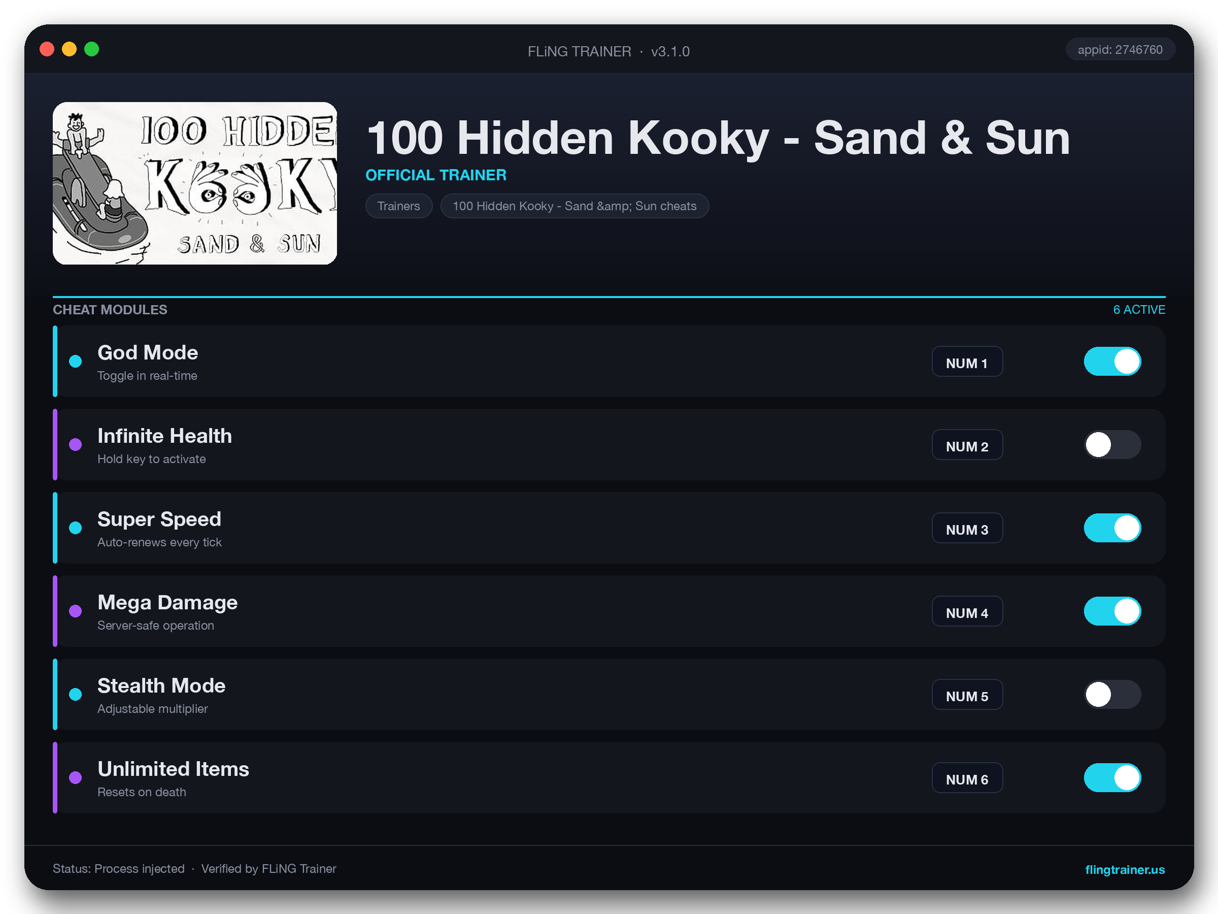 100 Hidden Kooky - Sand & Sun Trainer interface