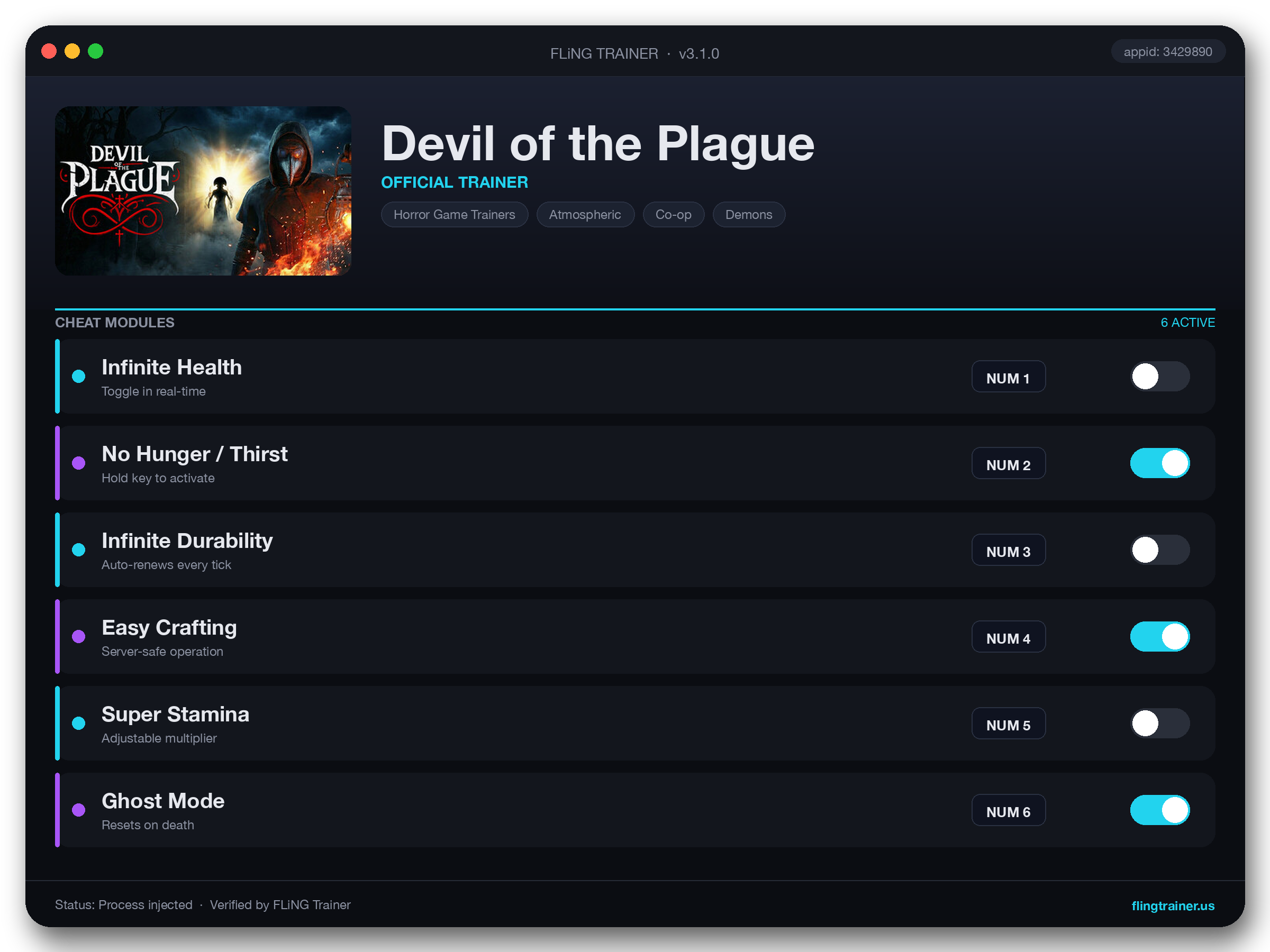 Devil of the Plague Trainer interface