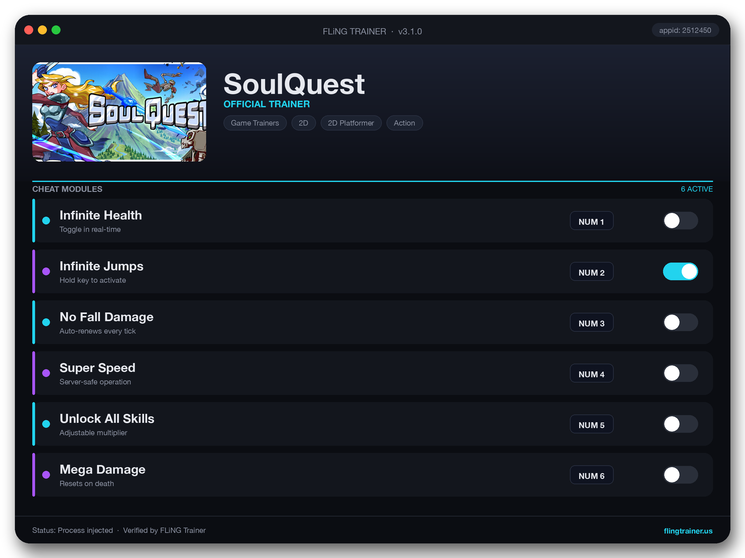 SoulQuest Trainer interface