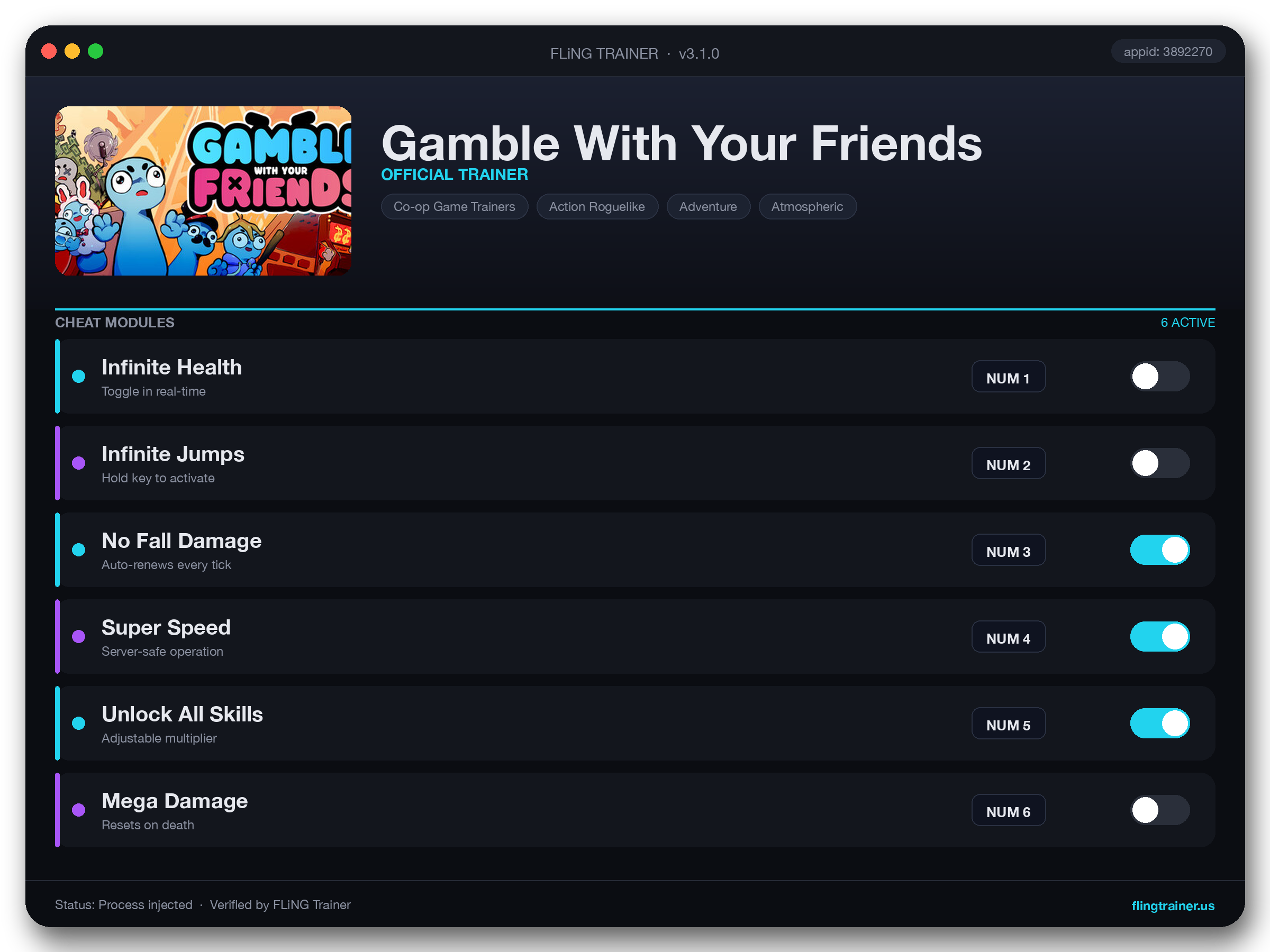 Gamble With Your Friends Trainer interface