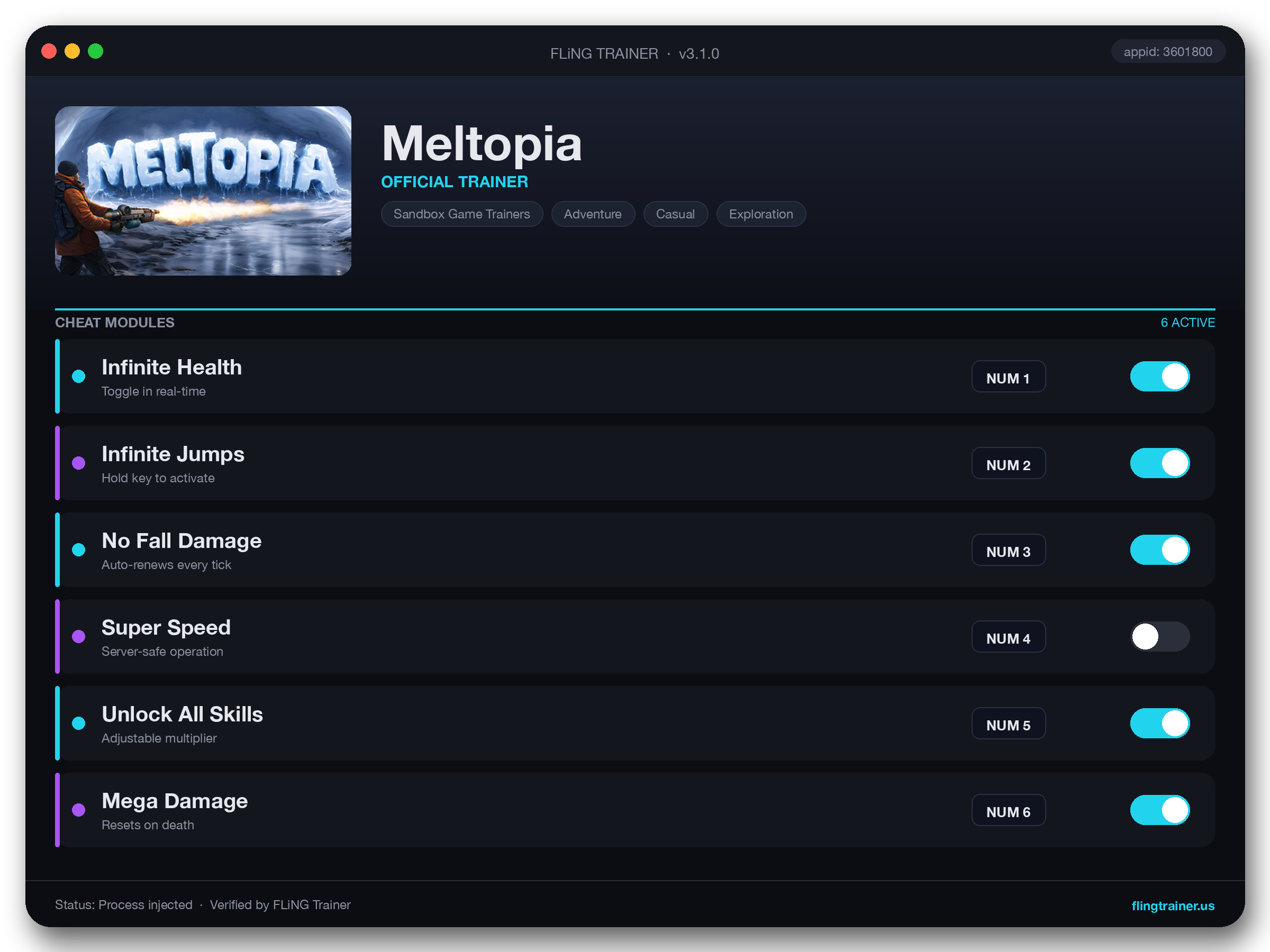 Meltopia Trainer interface
