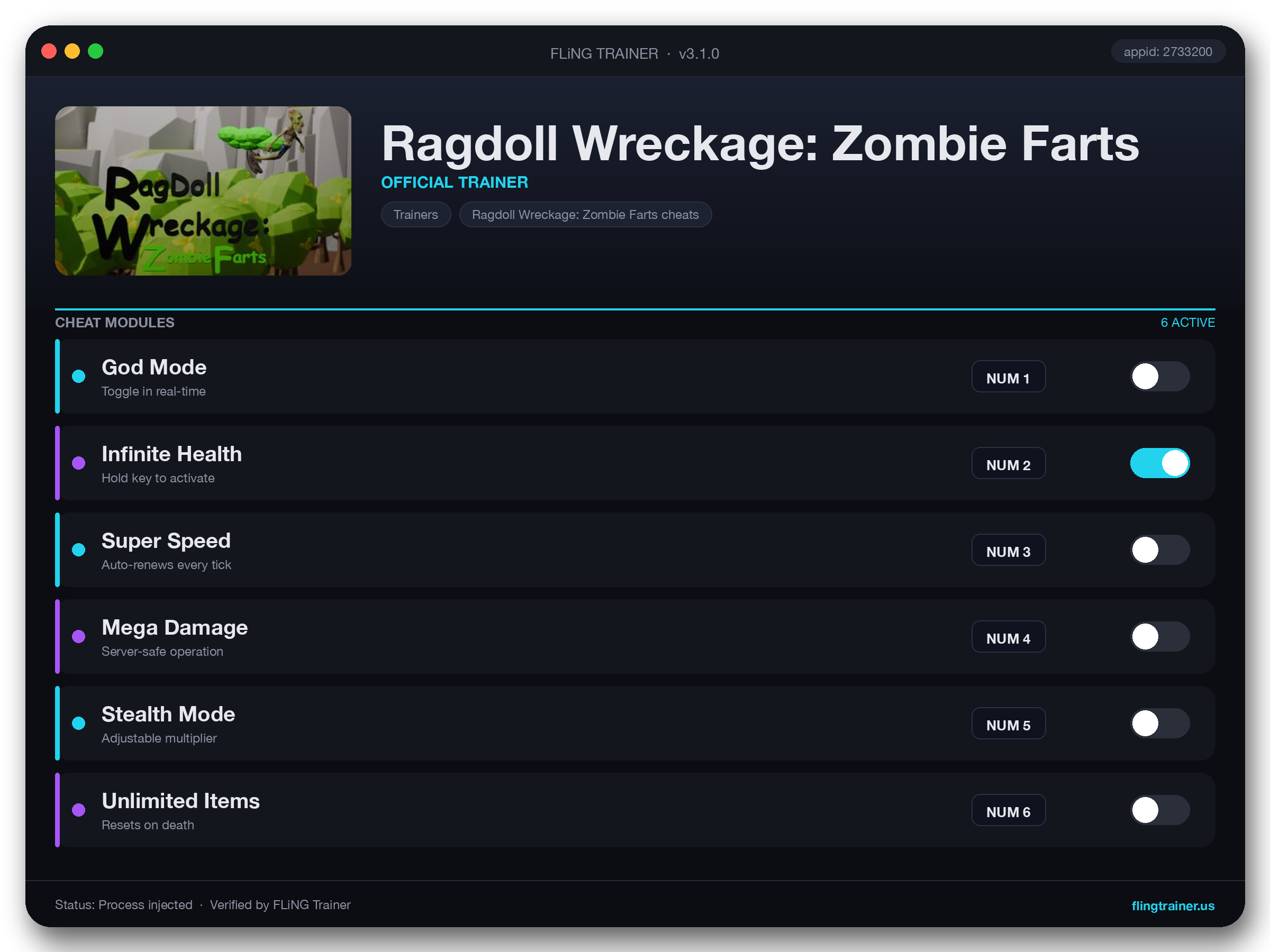 Ragdoll Wreckage: Zombie Farts Trainer interface