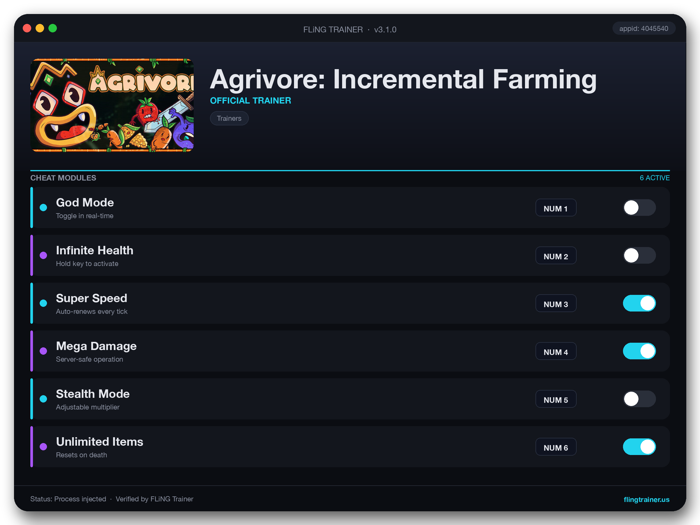 Agrivore: Incremental Farming Trainer interface