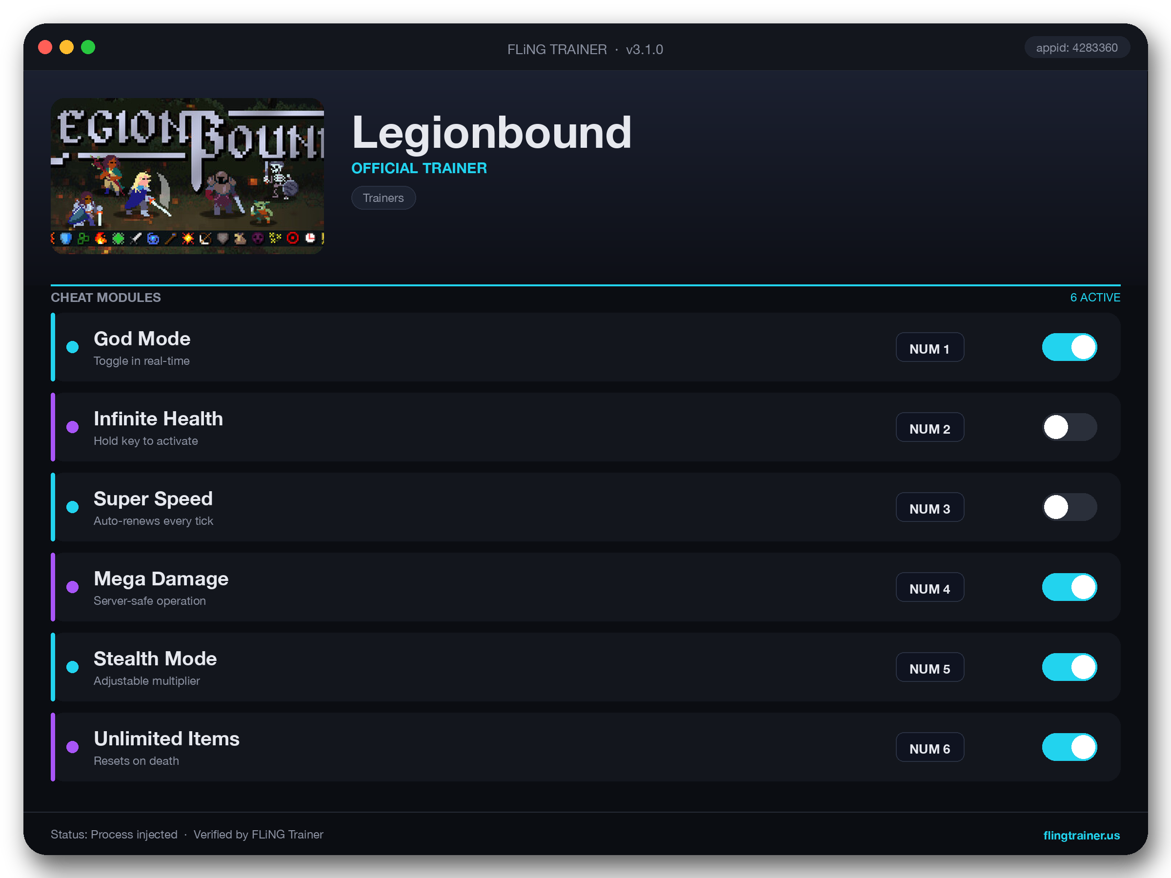Legionbound Trainer interface