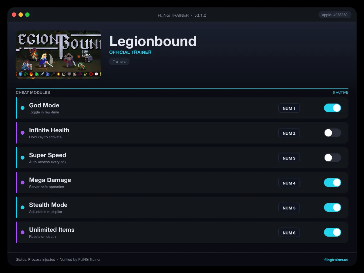 Legionbound Trainer interface