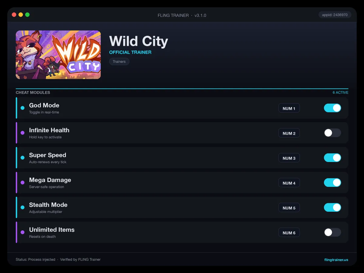 Wild City Trainer interface