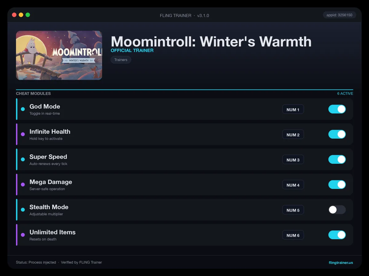 Moomintroll: Winter's Warmth Trainer interface