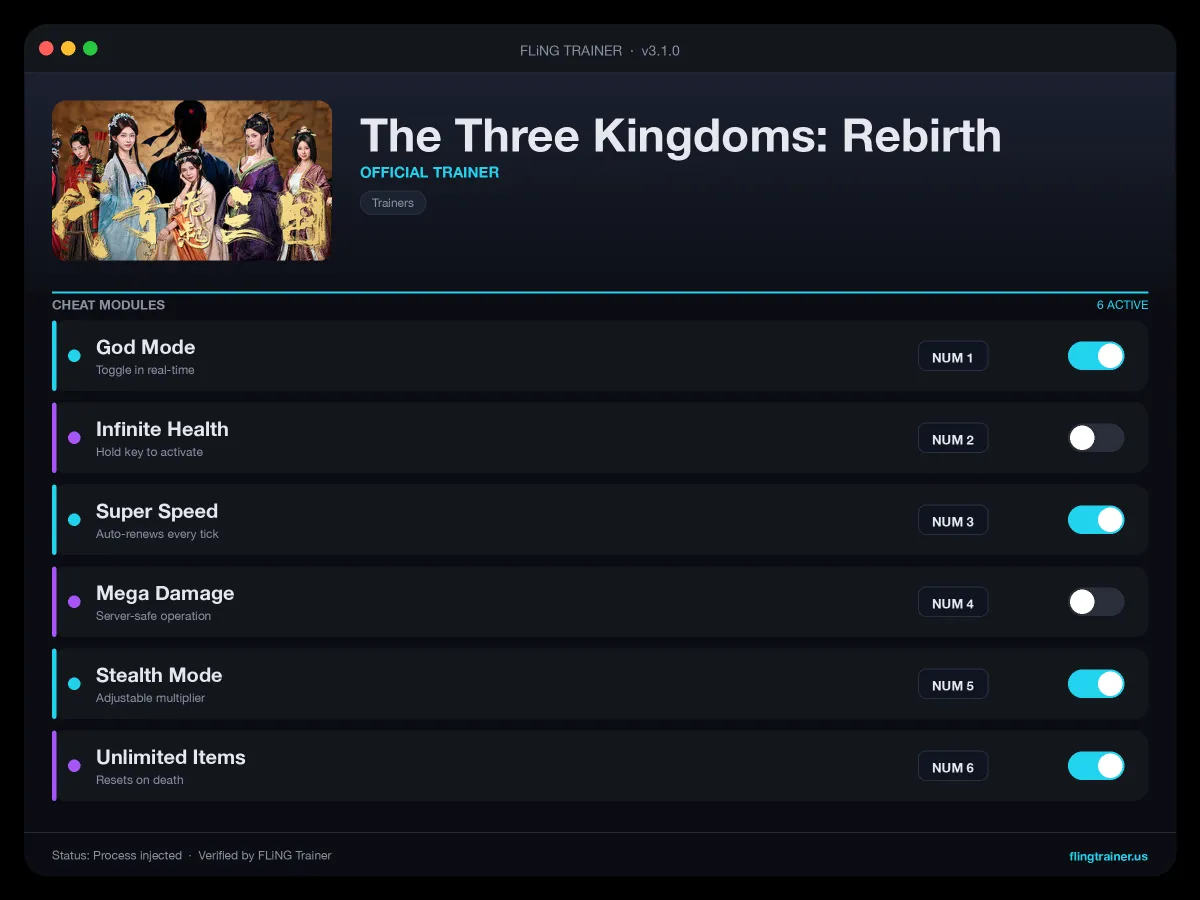 The Three Kingdoms: Rebirth Trainer interface