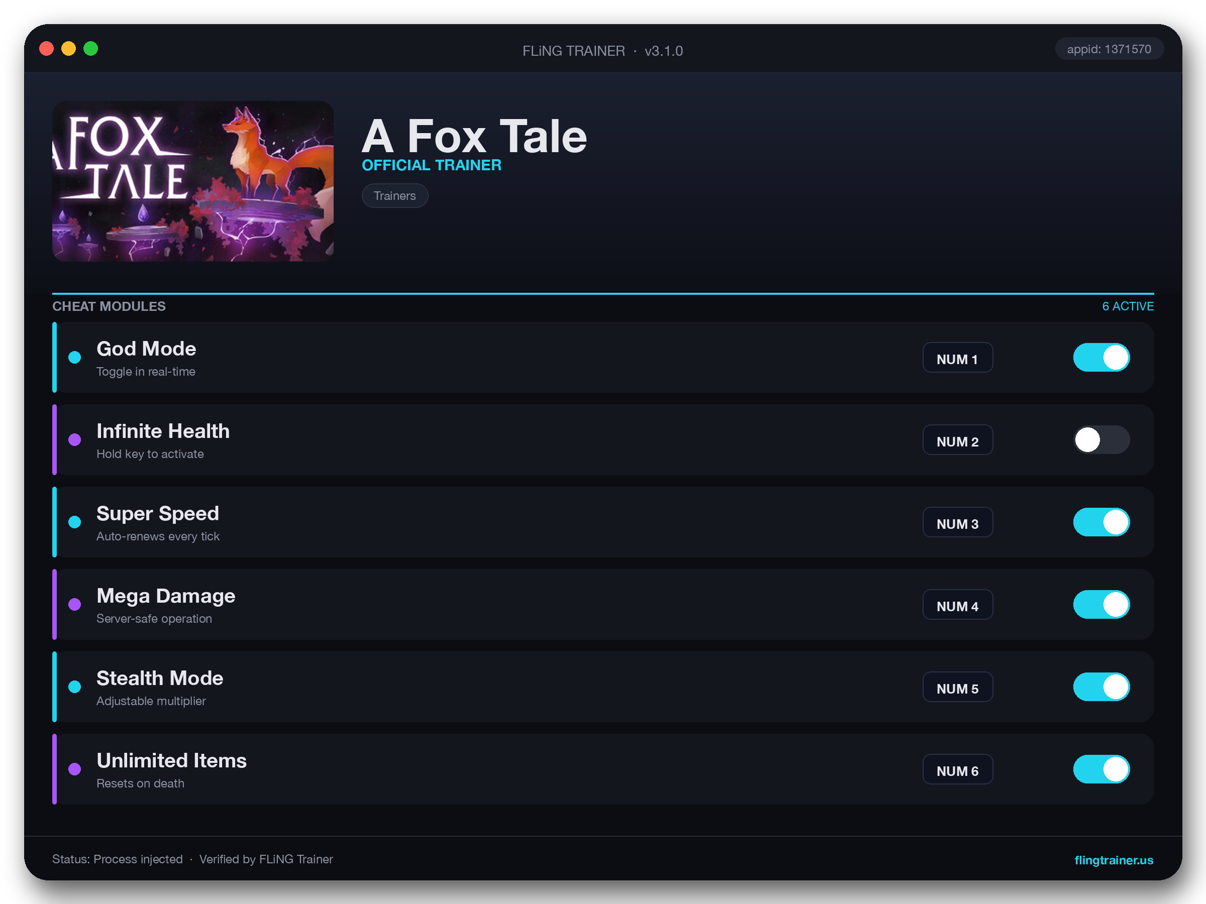 A Fox Tale Trainer interface